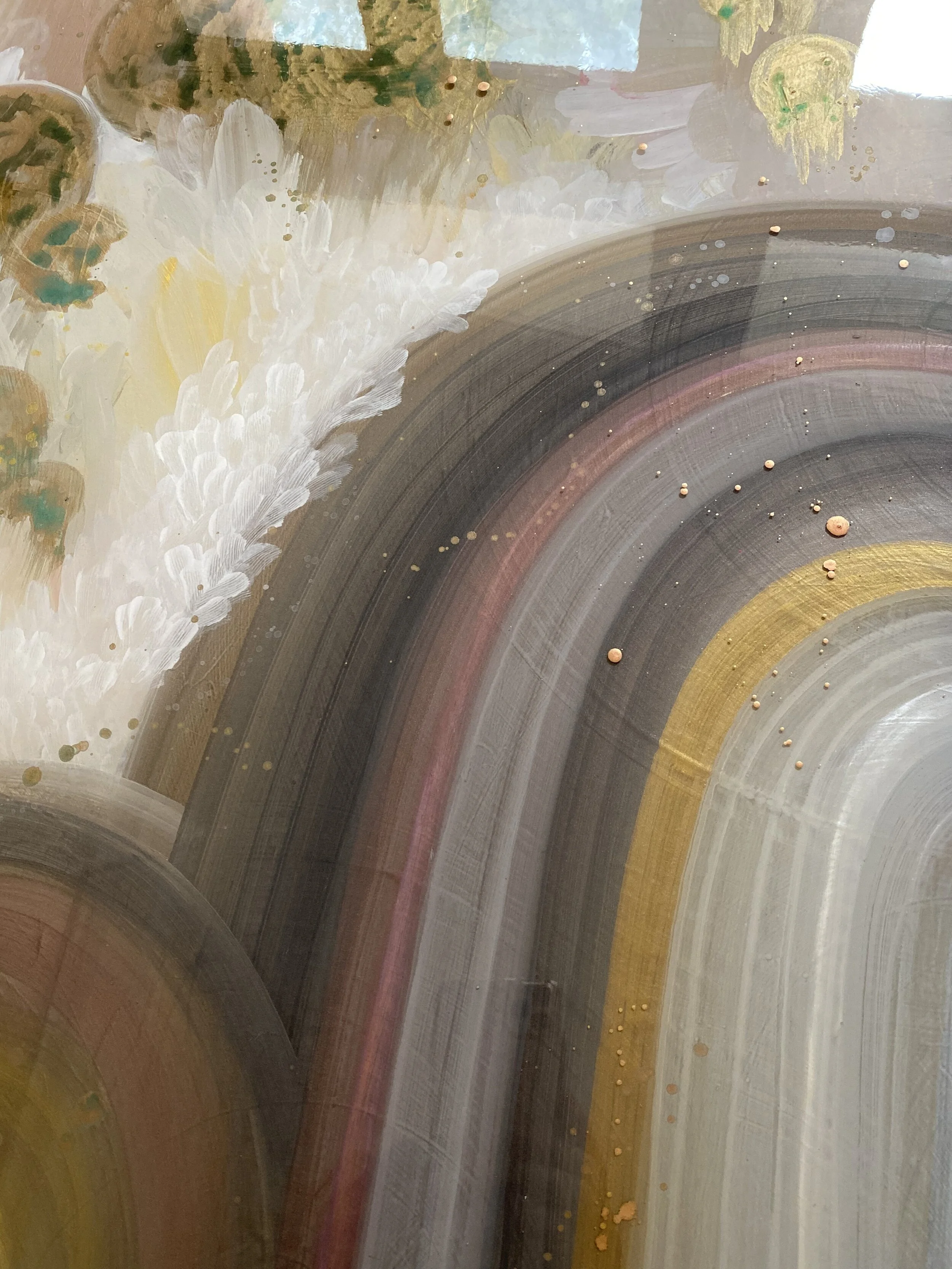 detail of feathers mixed media resin diptych by NC artist Amanda Moody