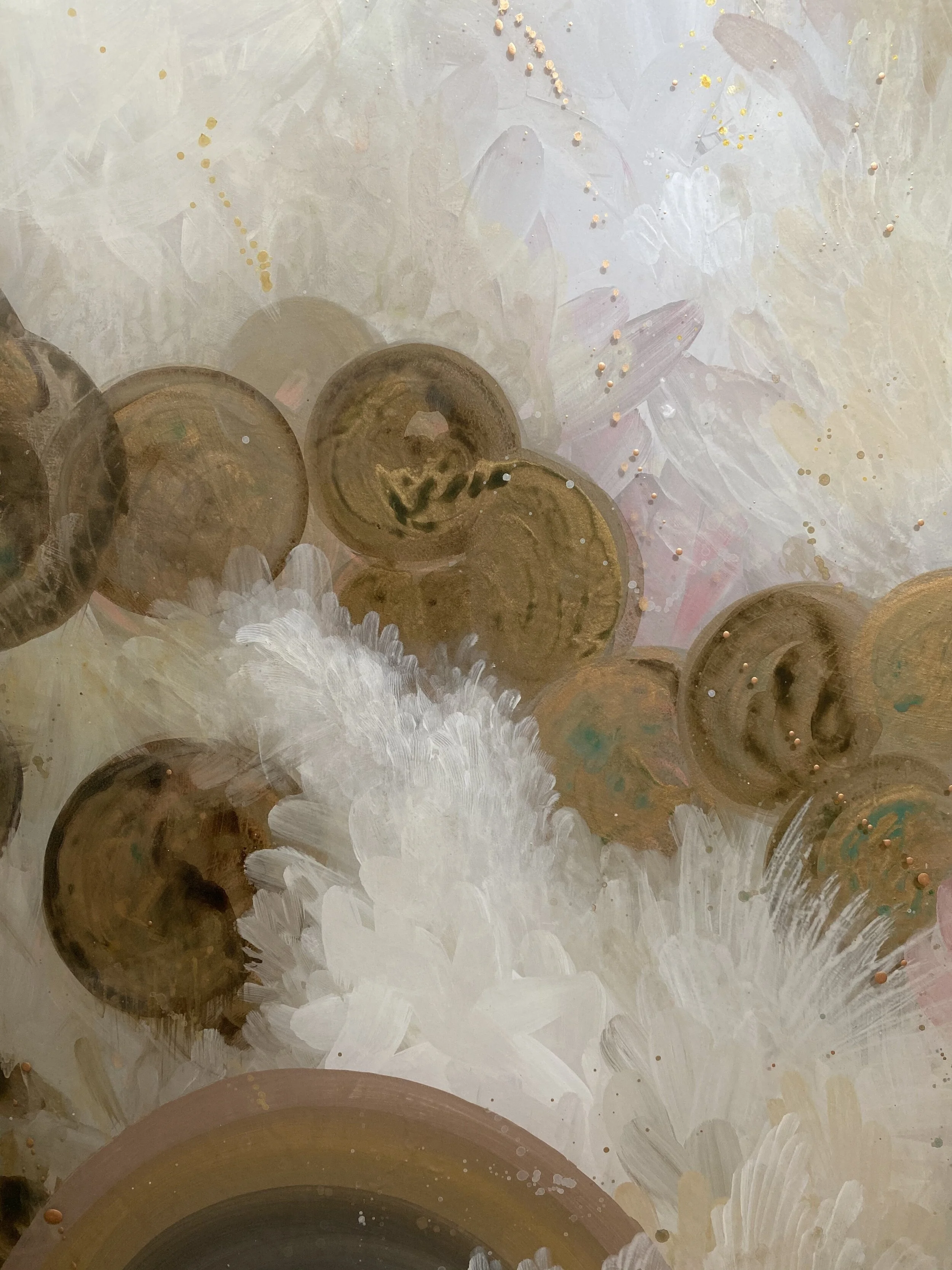 detail of feathers mixed media resin diptych by NC artist Amanda Moody