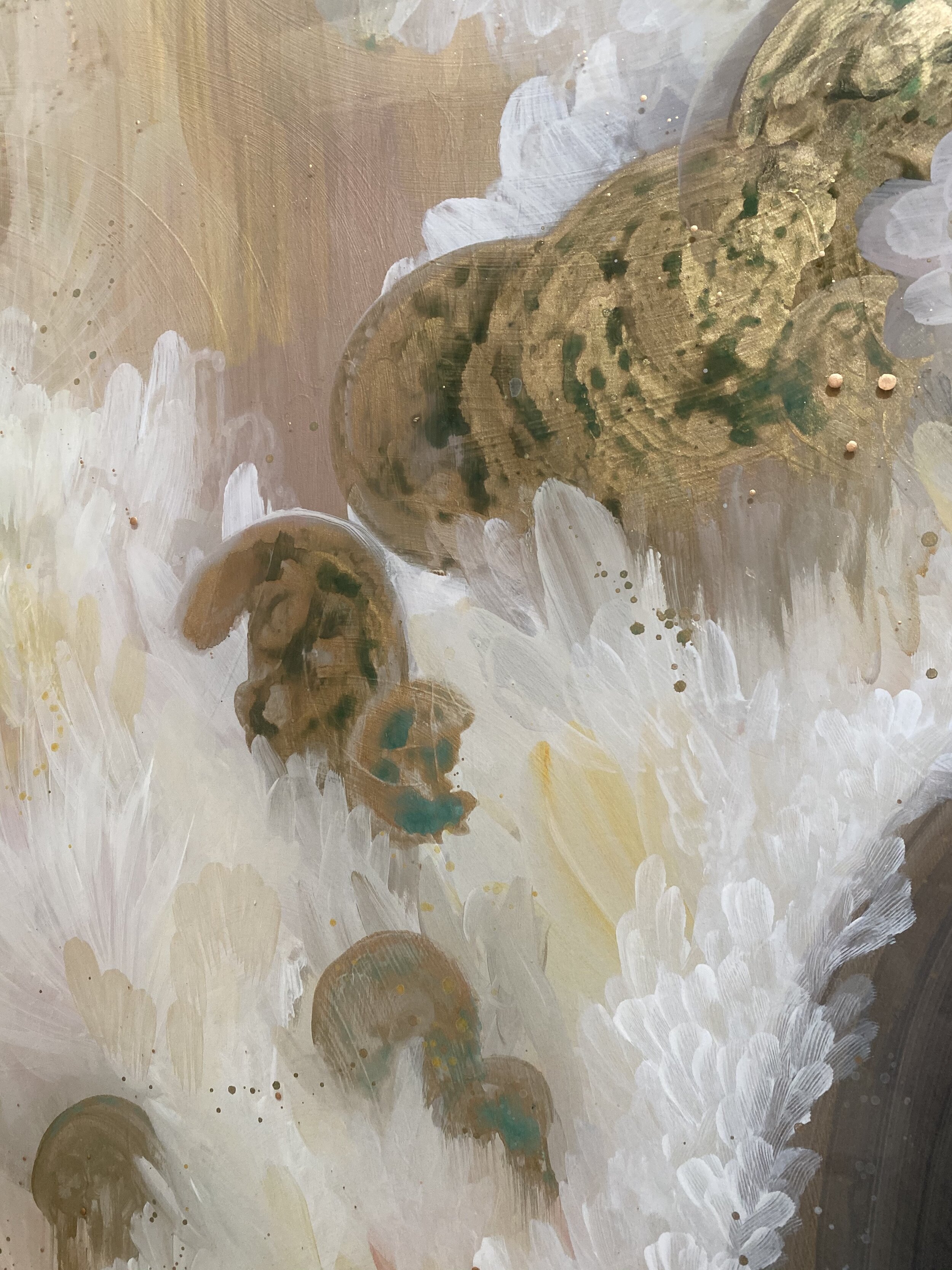 detail of feathers mixed media resin diptych by NC artist Amanda Moody