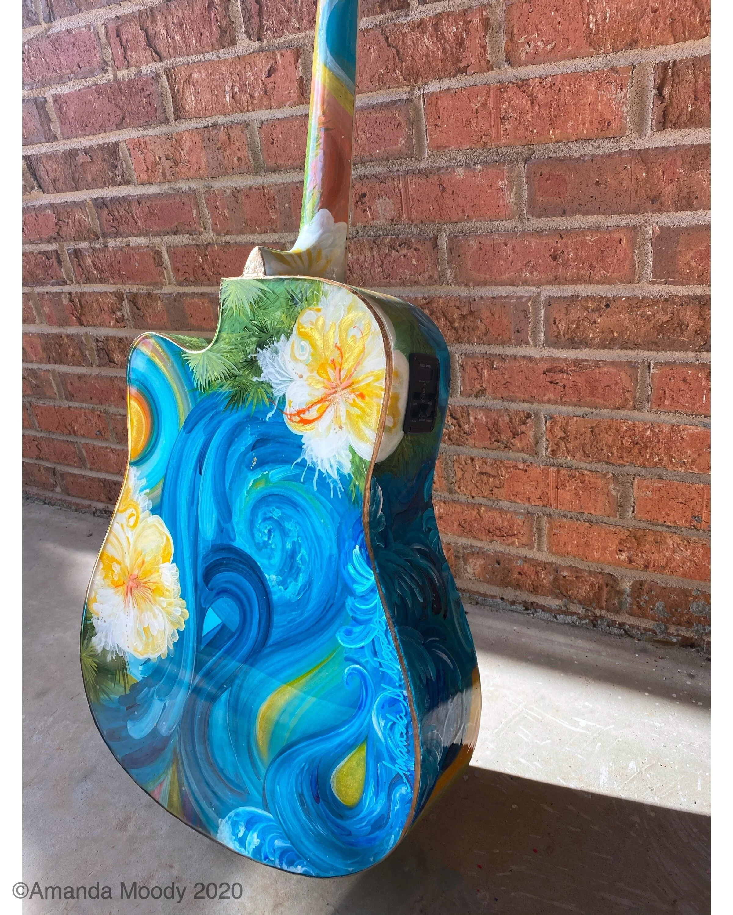 legend mixed media abstract resin painted guitar by nc artist amanda moody