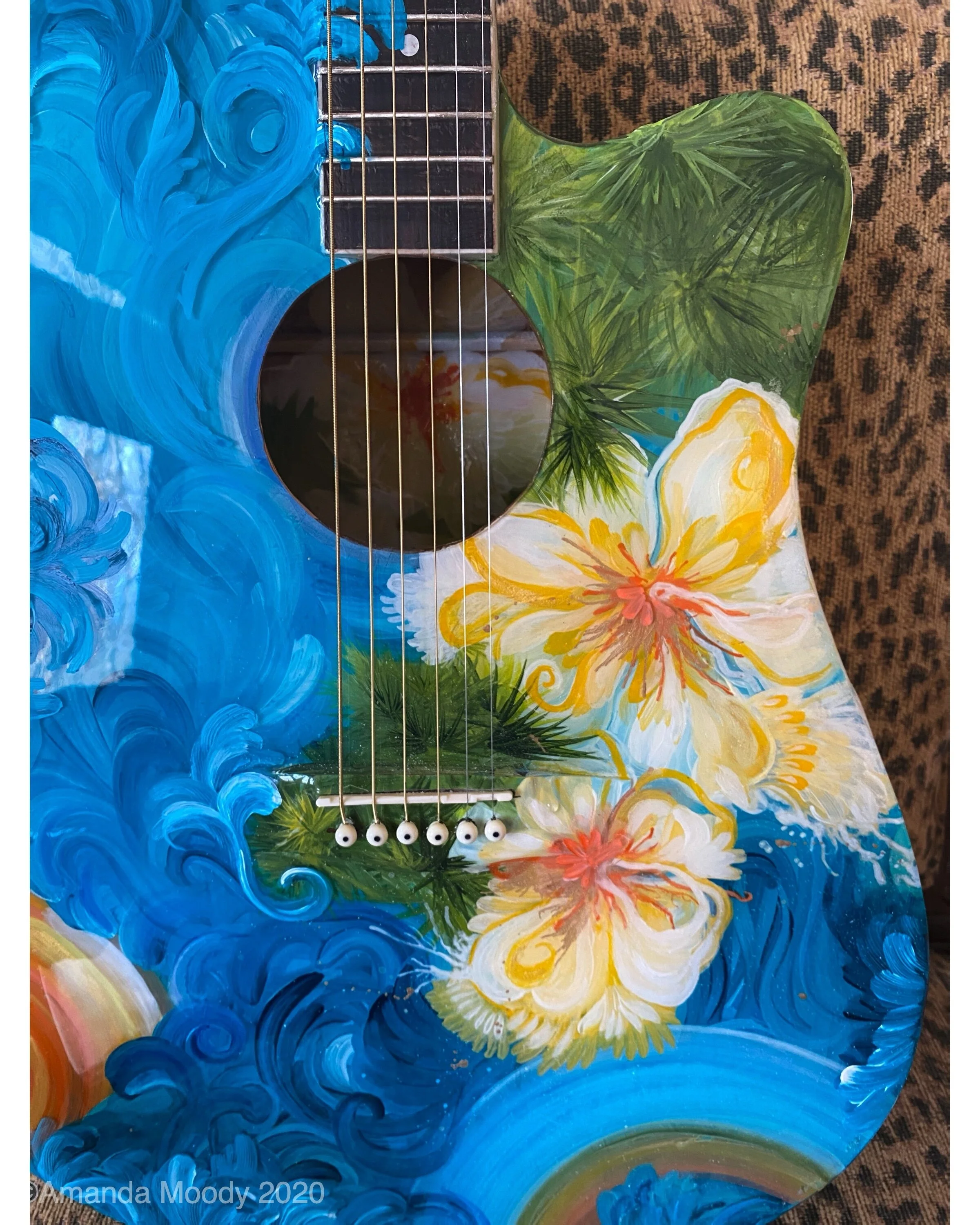 legend mixed media abstract resin painted guitar by nc artist amanda moody