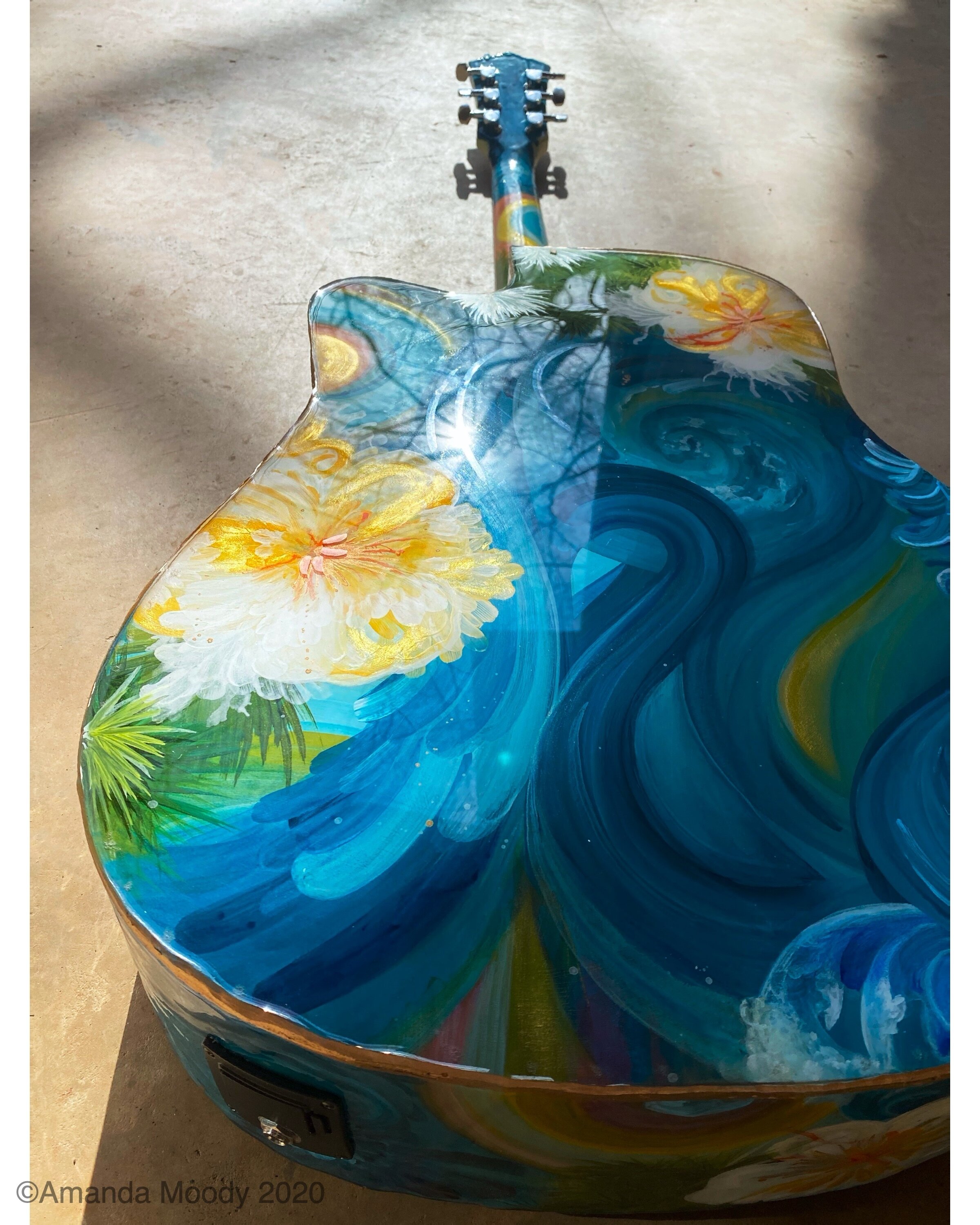 legend mixed media abstract resin painted guitar by nc artist amanda moody