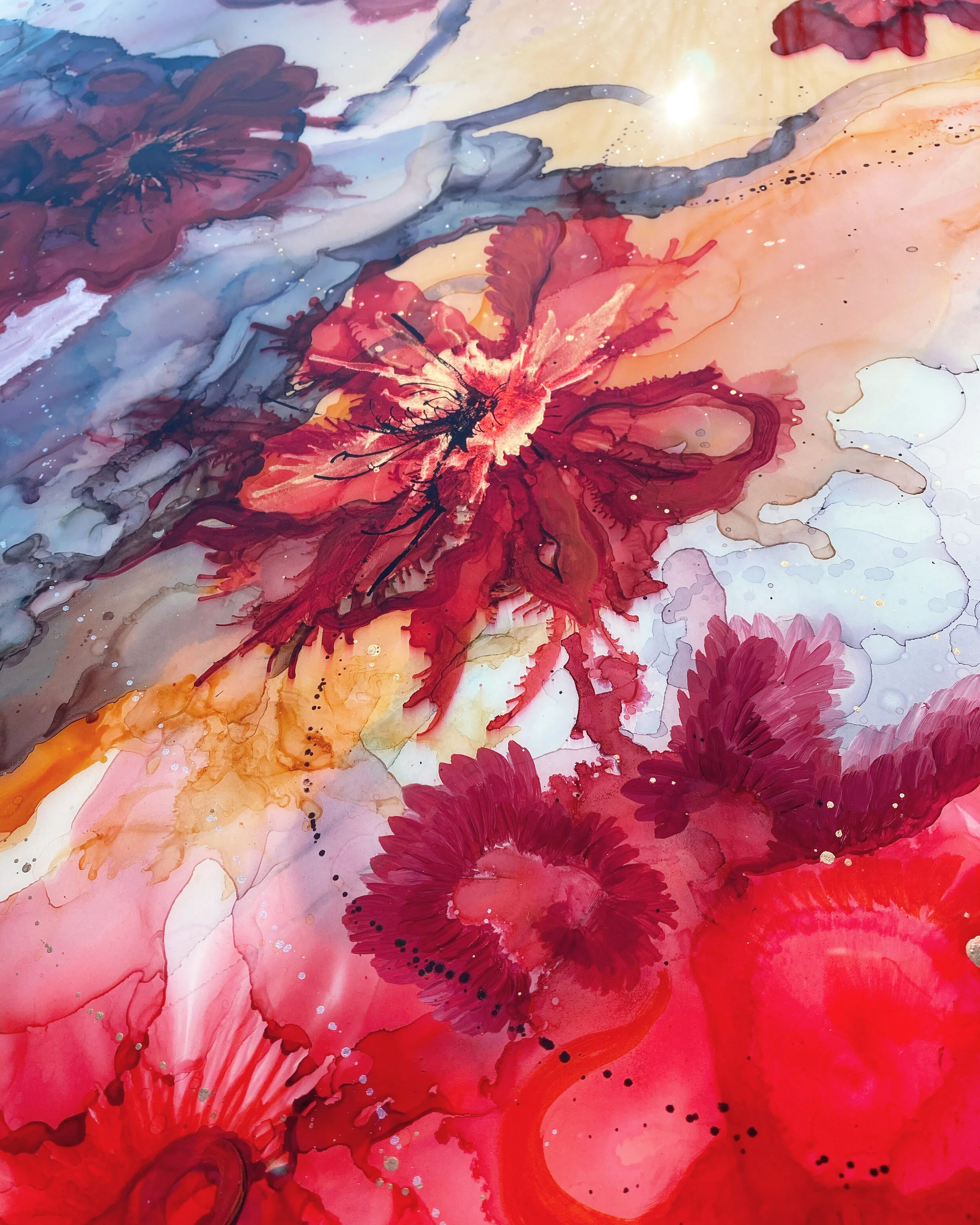 detail of era mixed media resin art by nc artist Amanda Moody