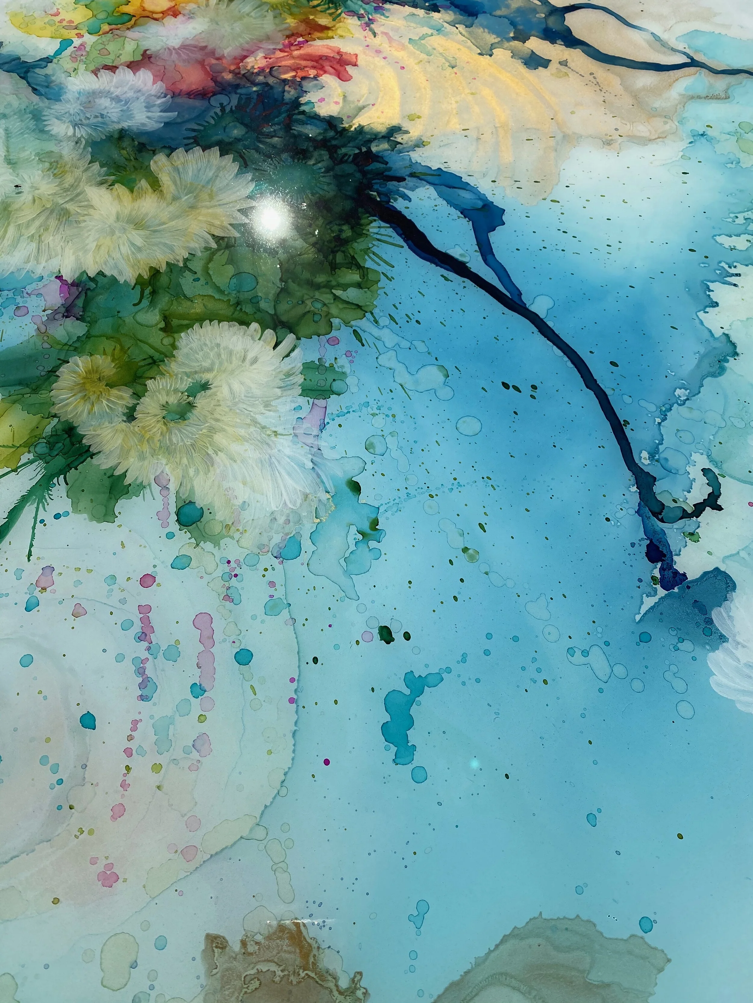 detail of ripple mixed media and resin art by NC abstract artist Amanda Moody