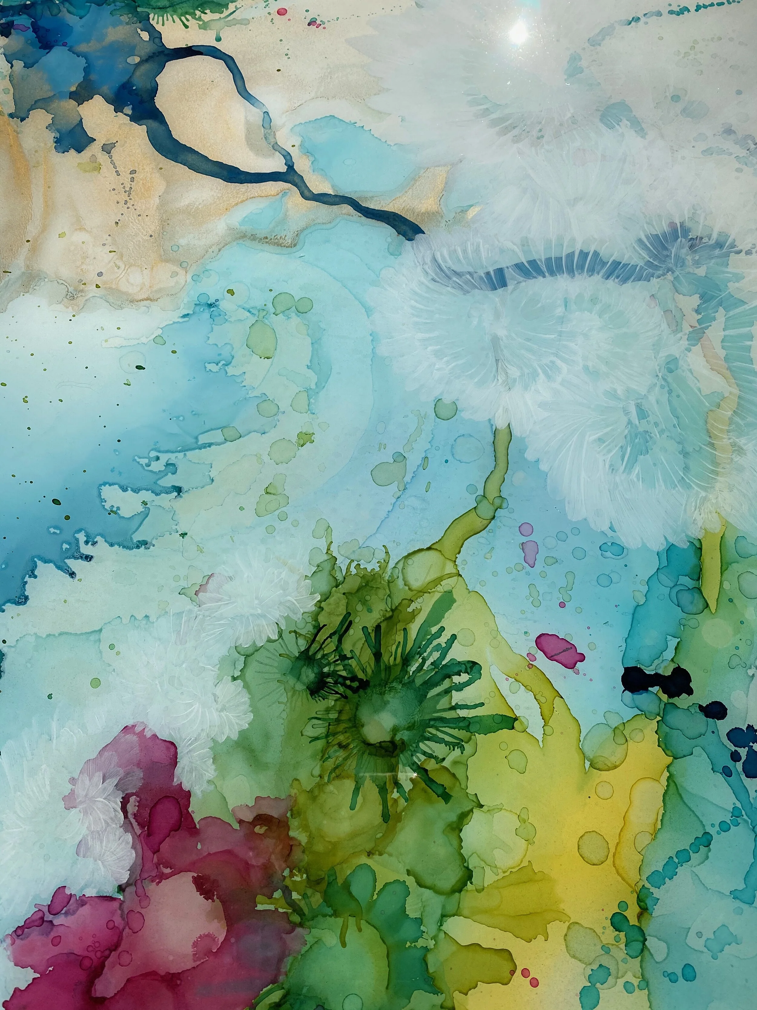 detail of ripple mixed media and resin art by NC abstract artist Amanda Moody