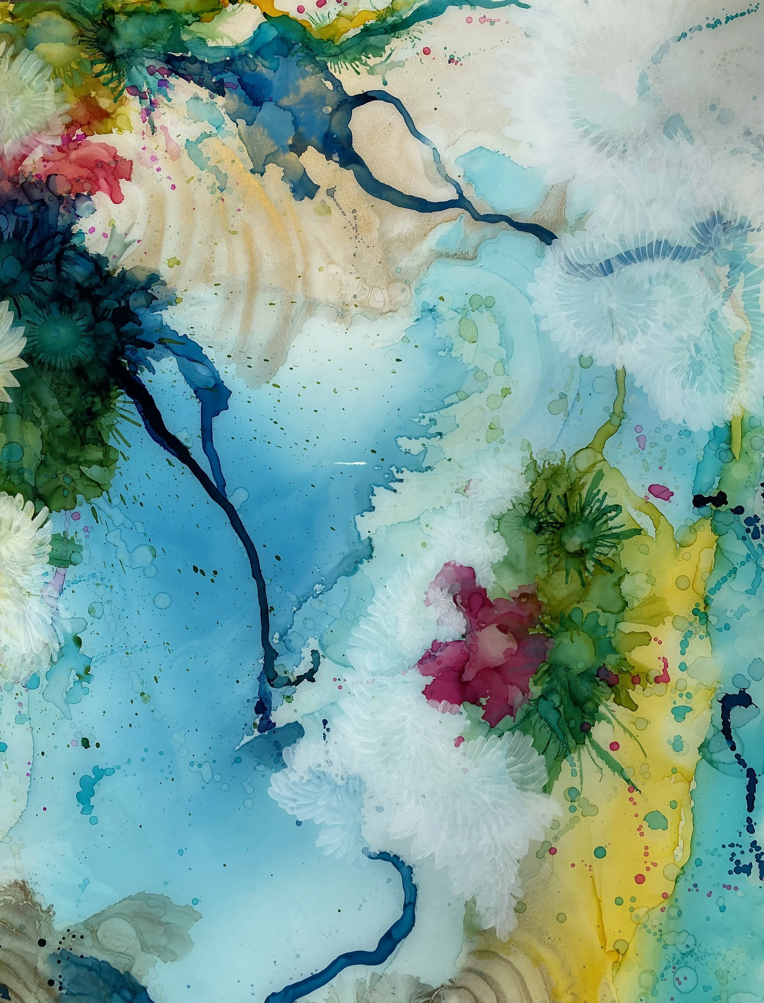 detail of ripple mixed media and resin art by NC abstract artist Amanda Moody