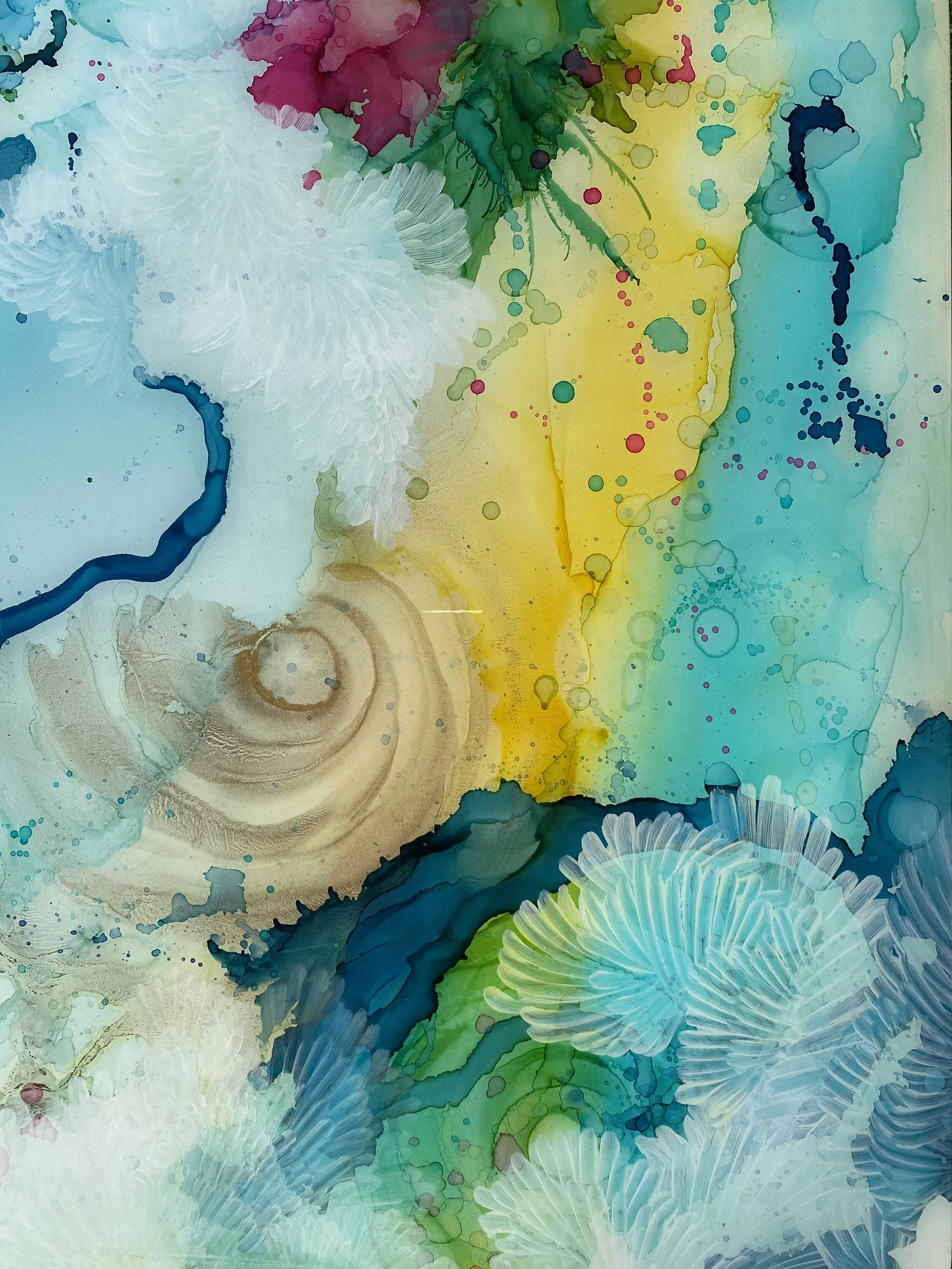 detail of ripple mixed media and resin art by NC abstract artist Amanda Moody