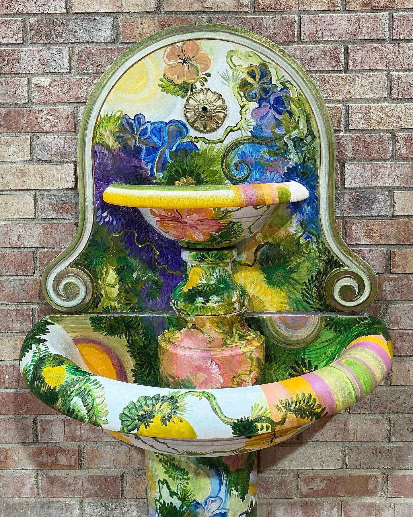 detail of la fontaine painted fountain by NC artist Amanda Moody