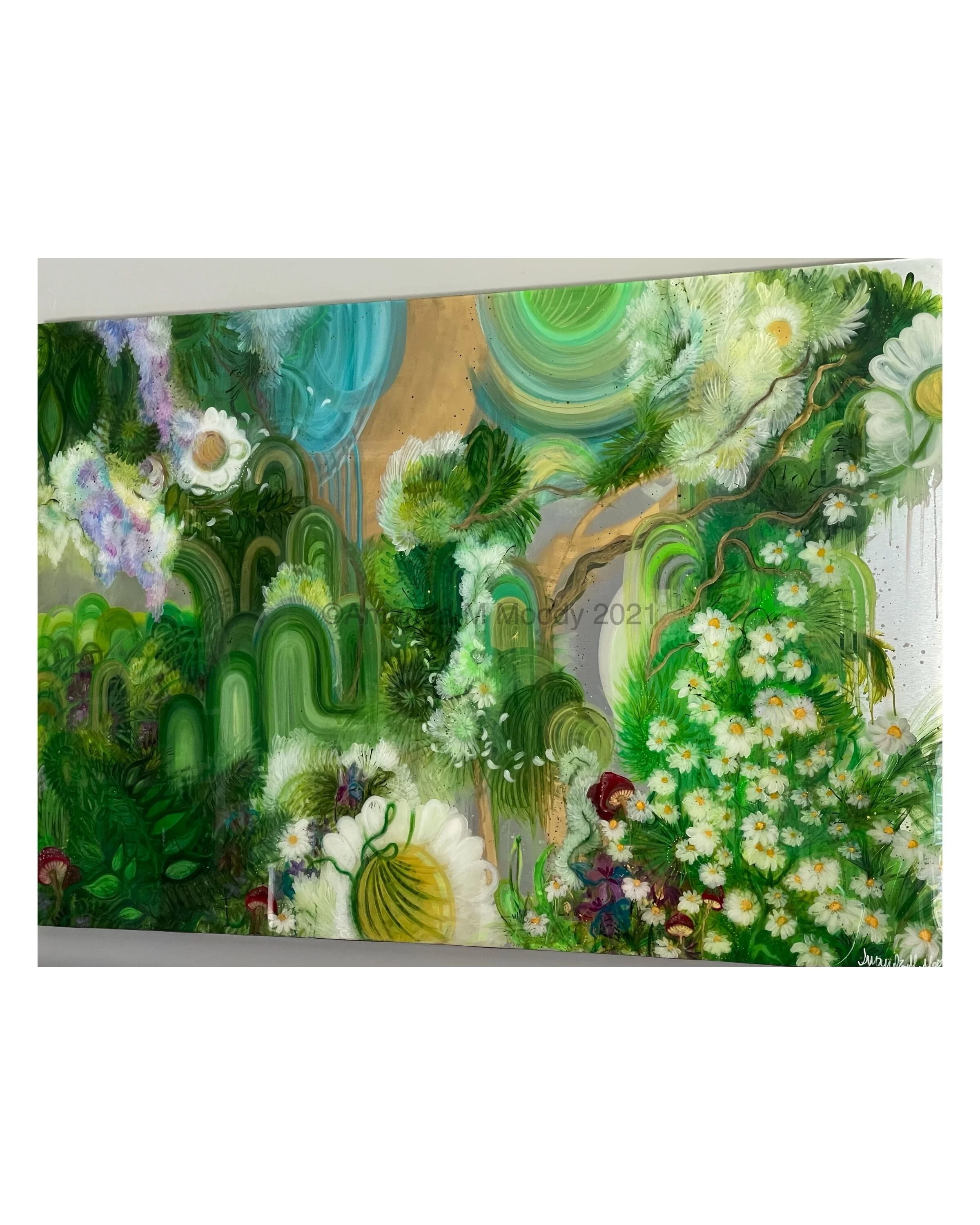 detail of absinthe large scale mixed media and resin abstract botanical art by NC artist Amanda Moody