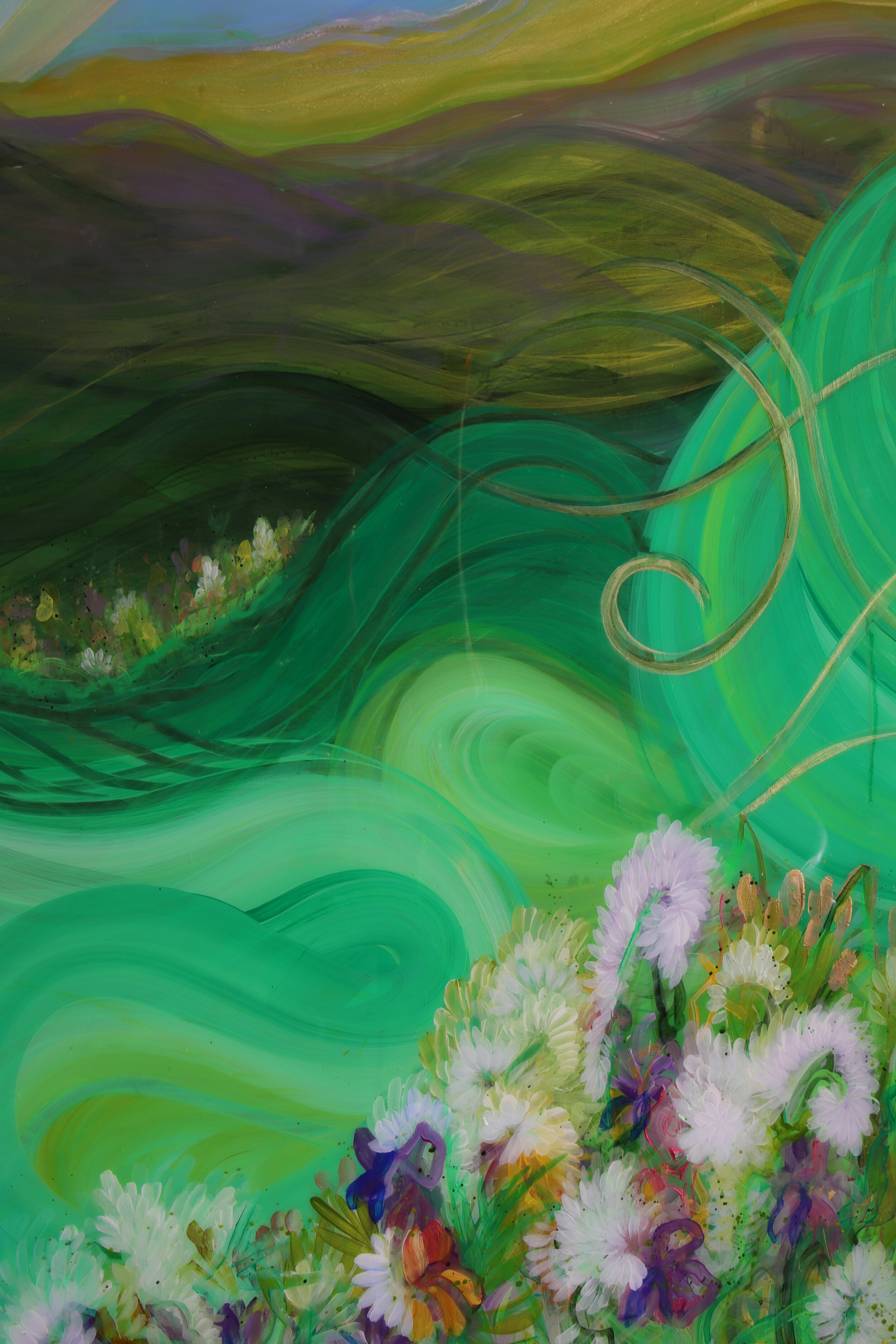 horizon line detail abstract mixed media resin art by NC artist Amanda Moody