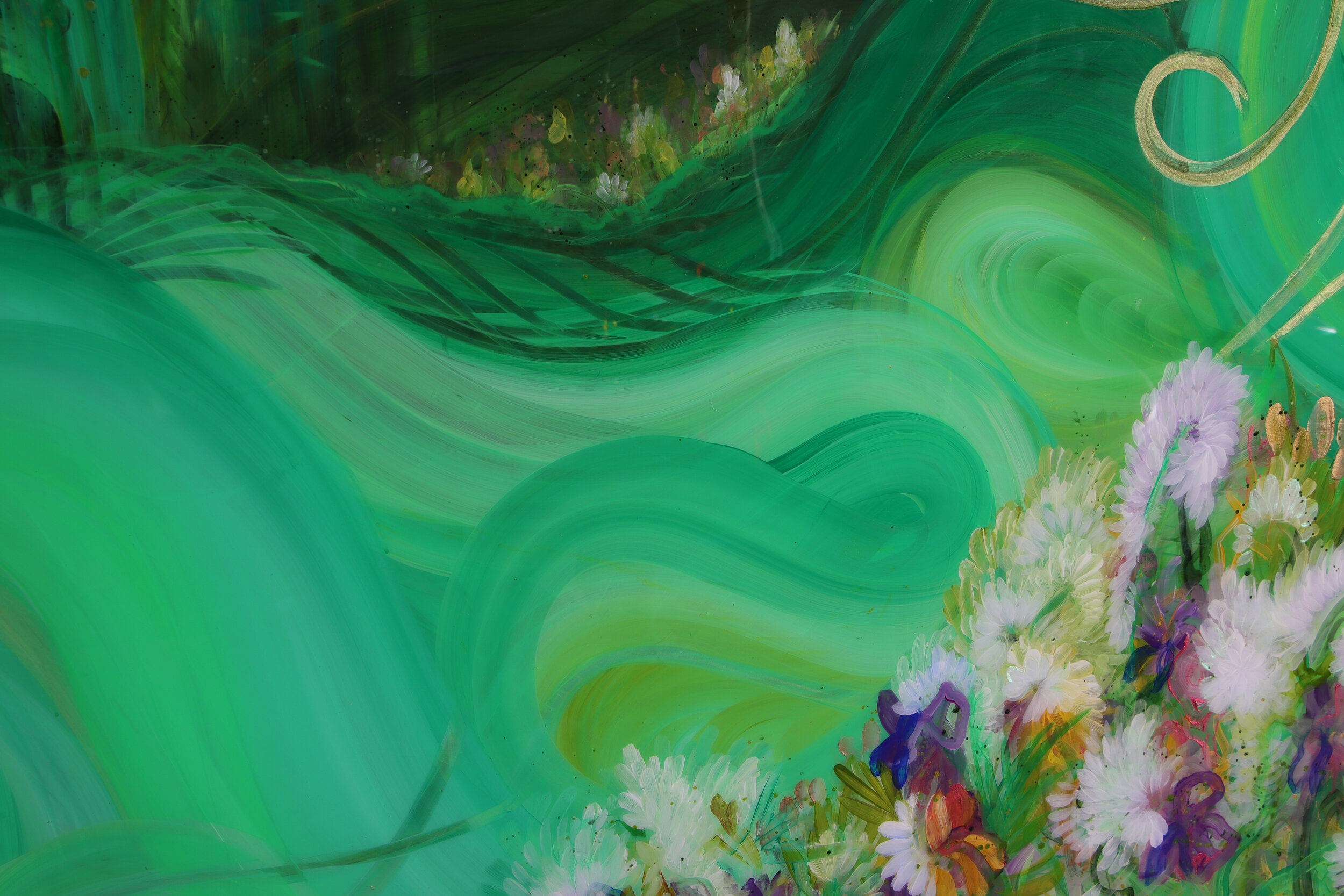 detail of horizon line mixed media abstract landscape art by NC artist Amanda Moody