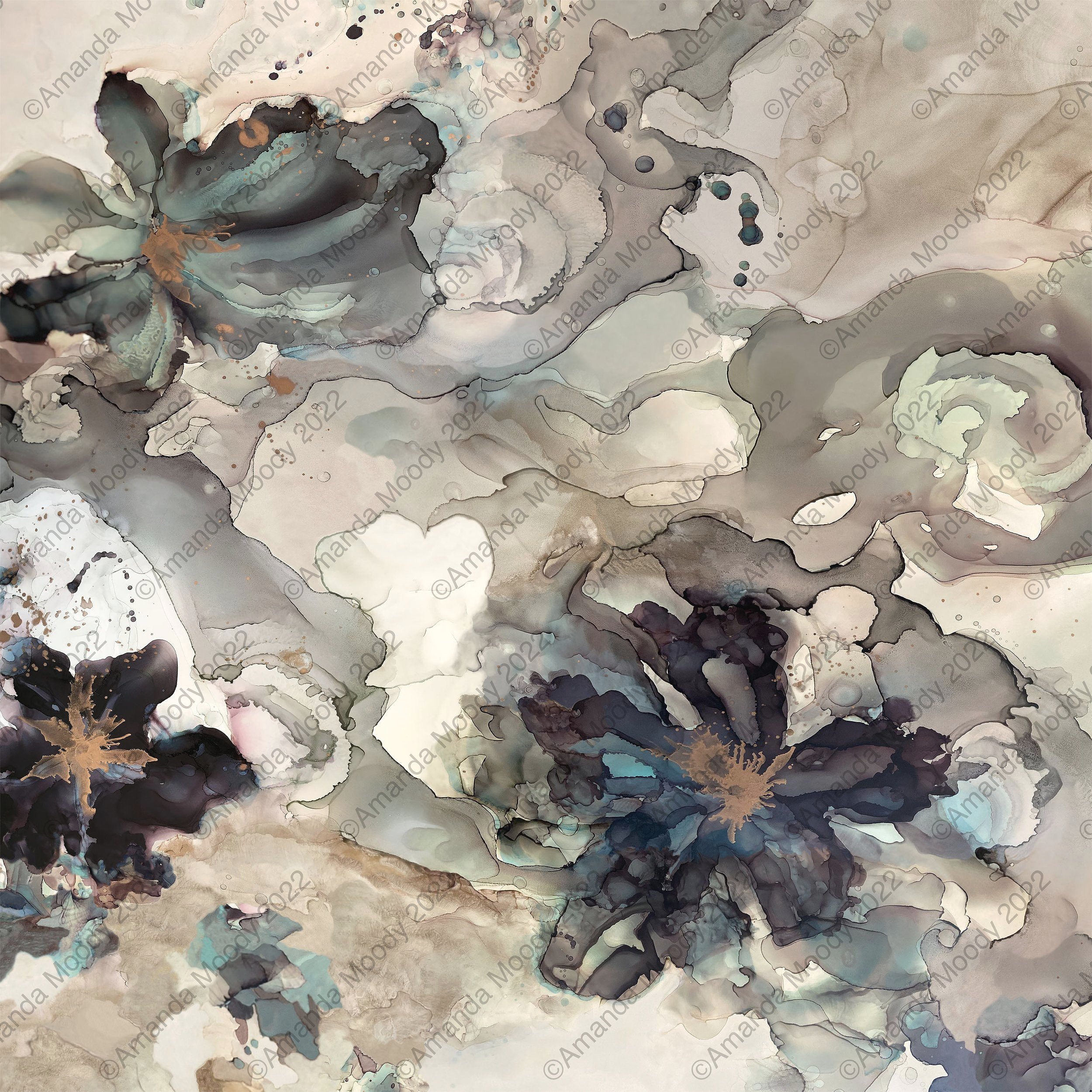 smoke and mirrors dogotal print on aluminum by contemporary mixed media artist Amanda Moody