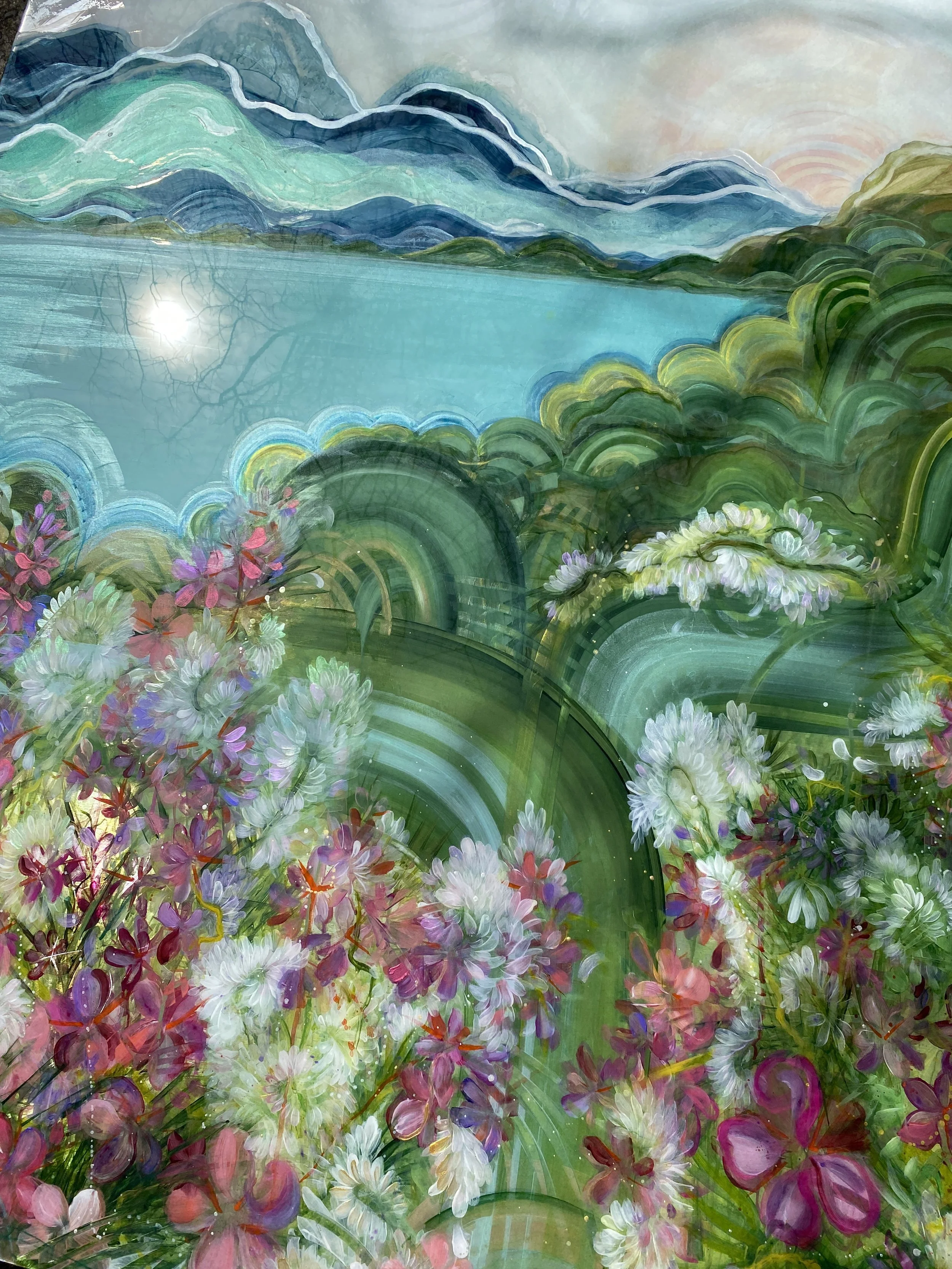 detail of eden mixed media contemporary landscape abstract floral by artist amanda moody
