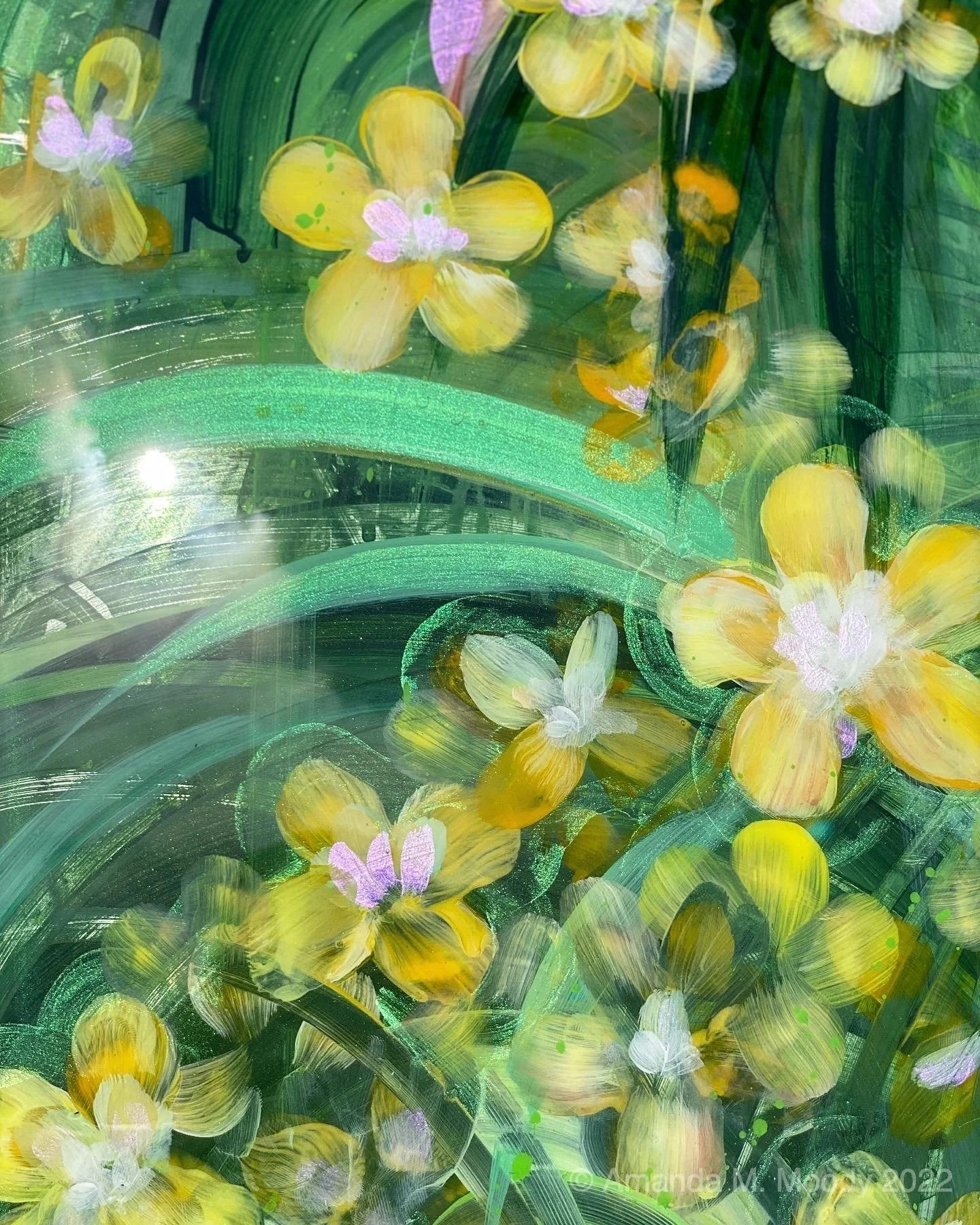 wonderland abstract floral mixed media resin by north carolina artist Amanda Moody