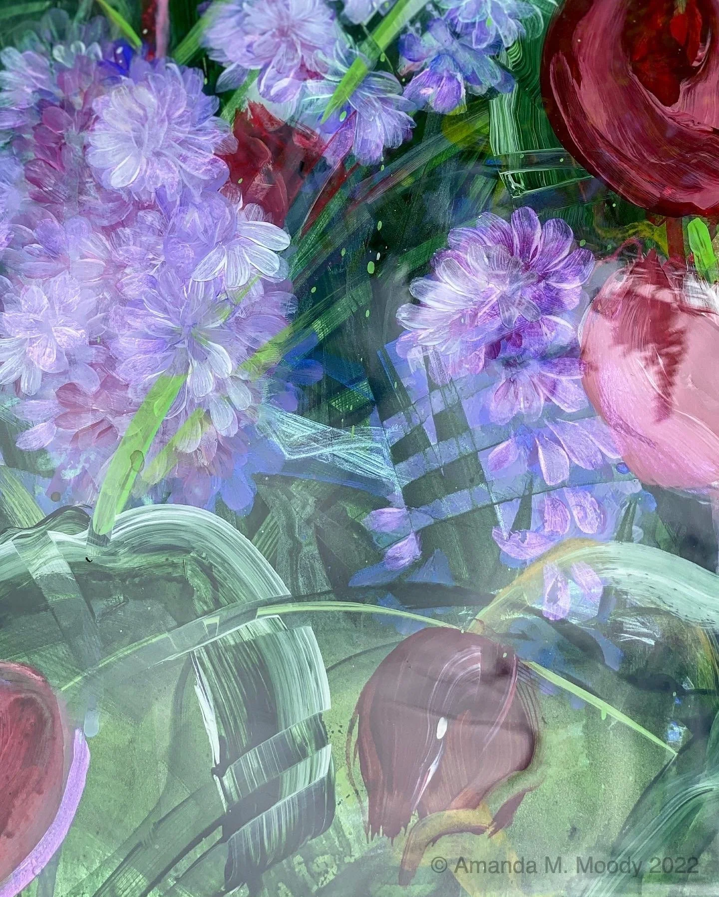 wonderland abstract floral mixed media resin by north carolina artist Amanda Moody