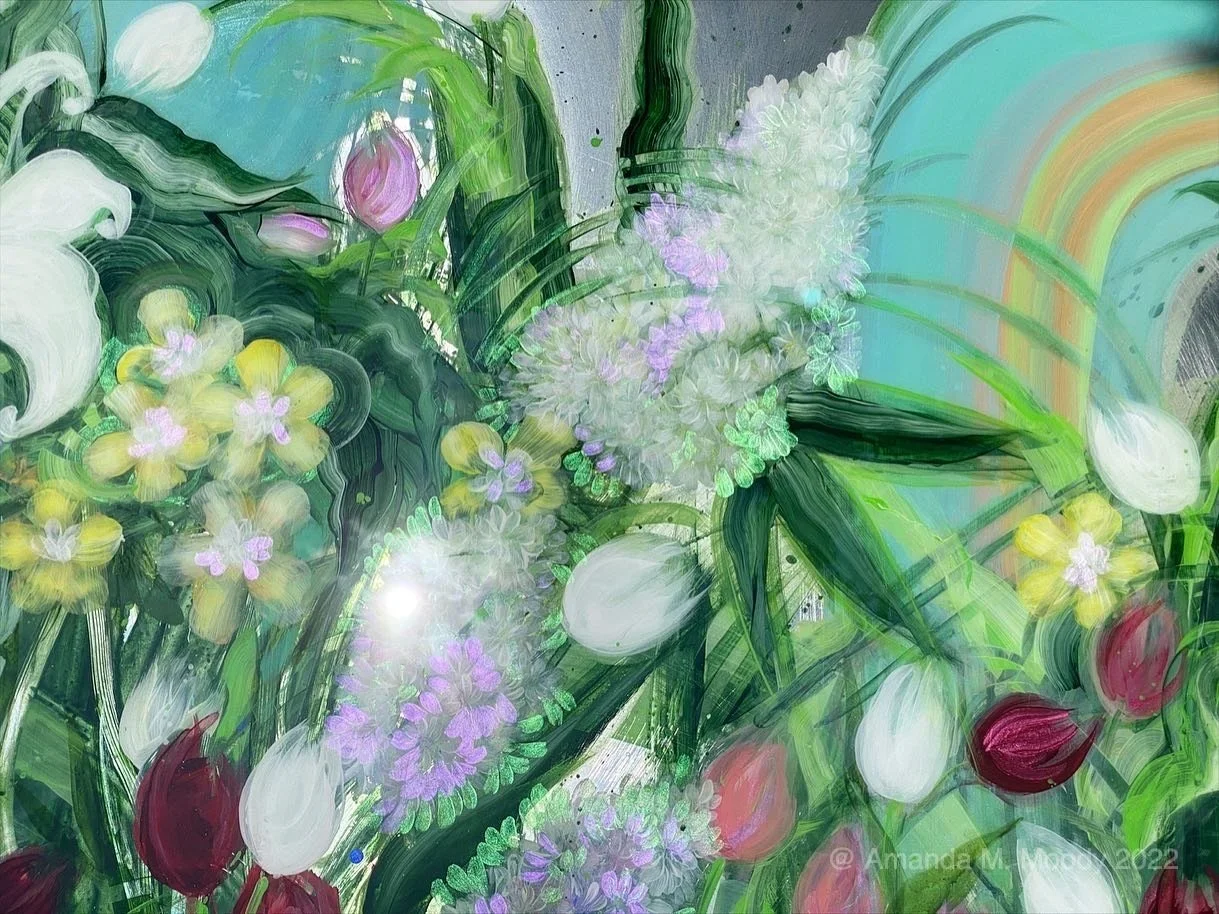 wonderland abstract floral mixed media resin by north carolina artist Amanda Moody