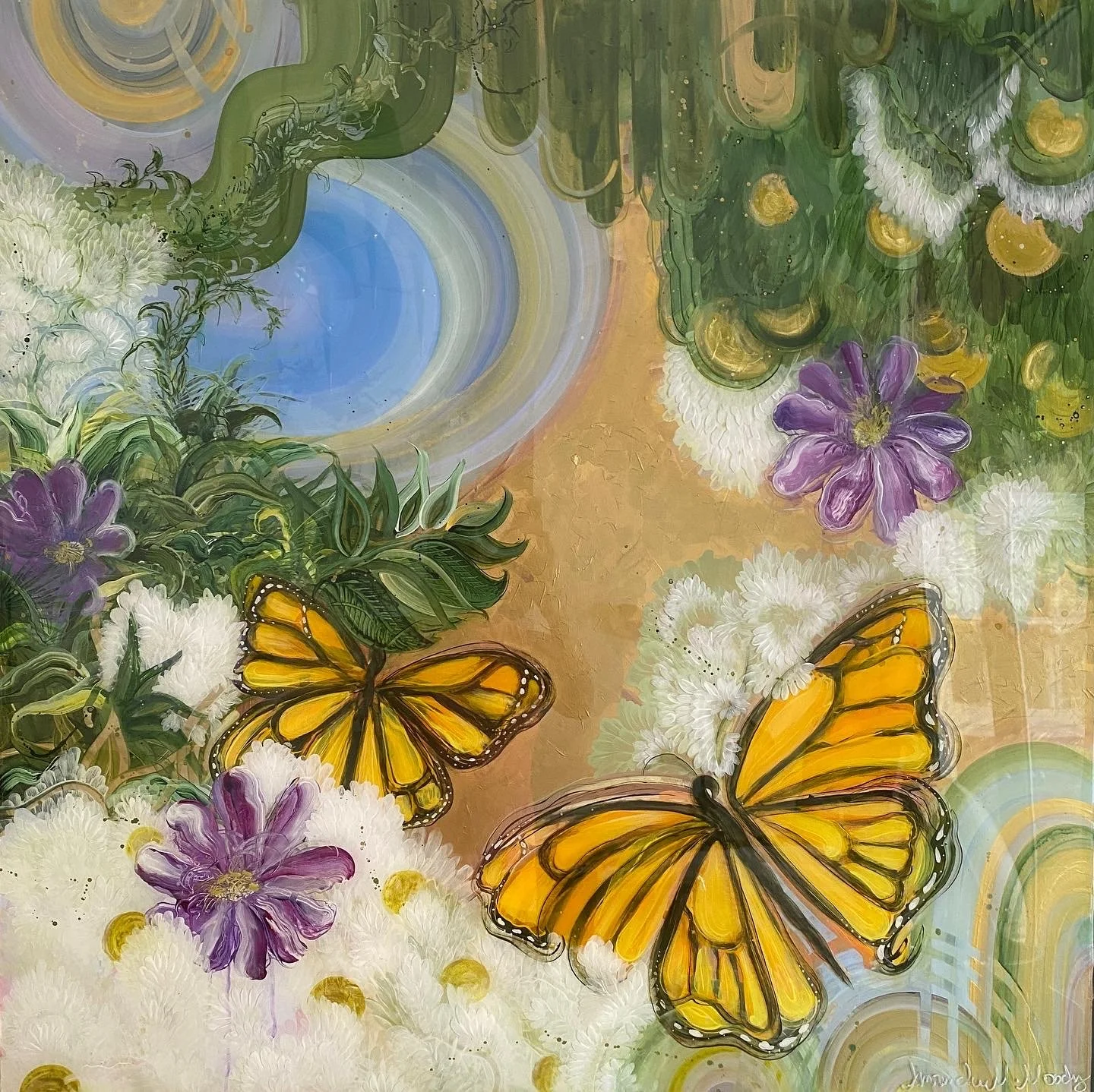 Belladonna abstract floral monarch butterfly by nc artist Amanda moody