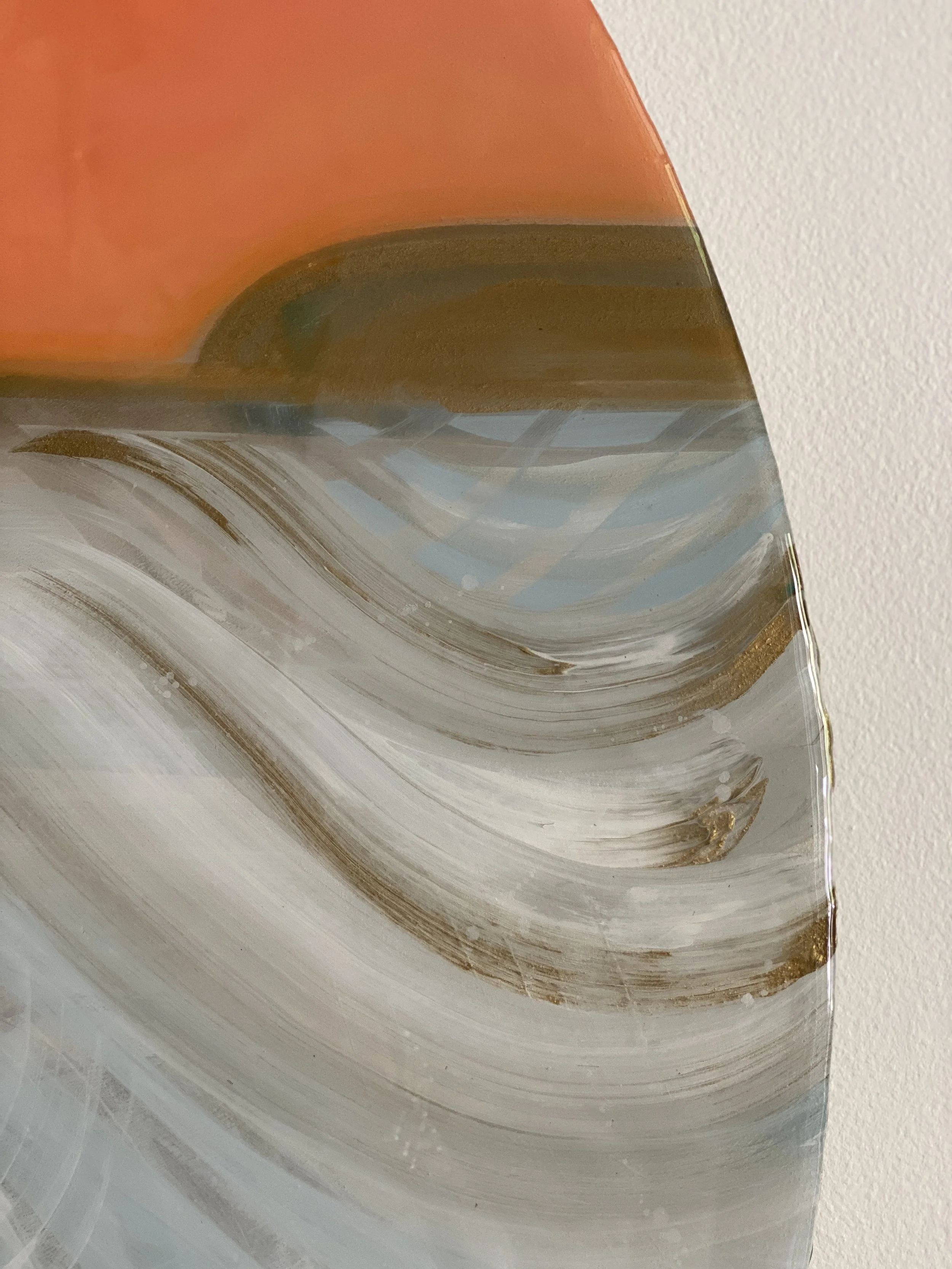 Detail of Alignment mixed media resin contemporary landscape on wood by nc artist Amanda moody