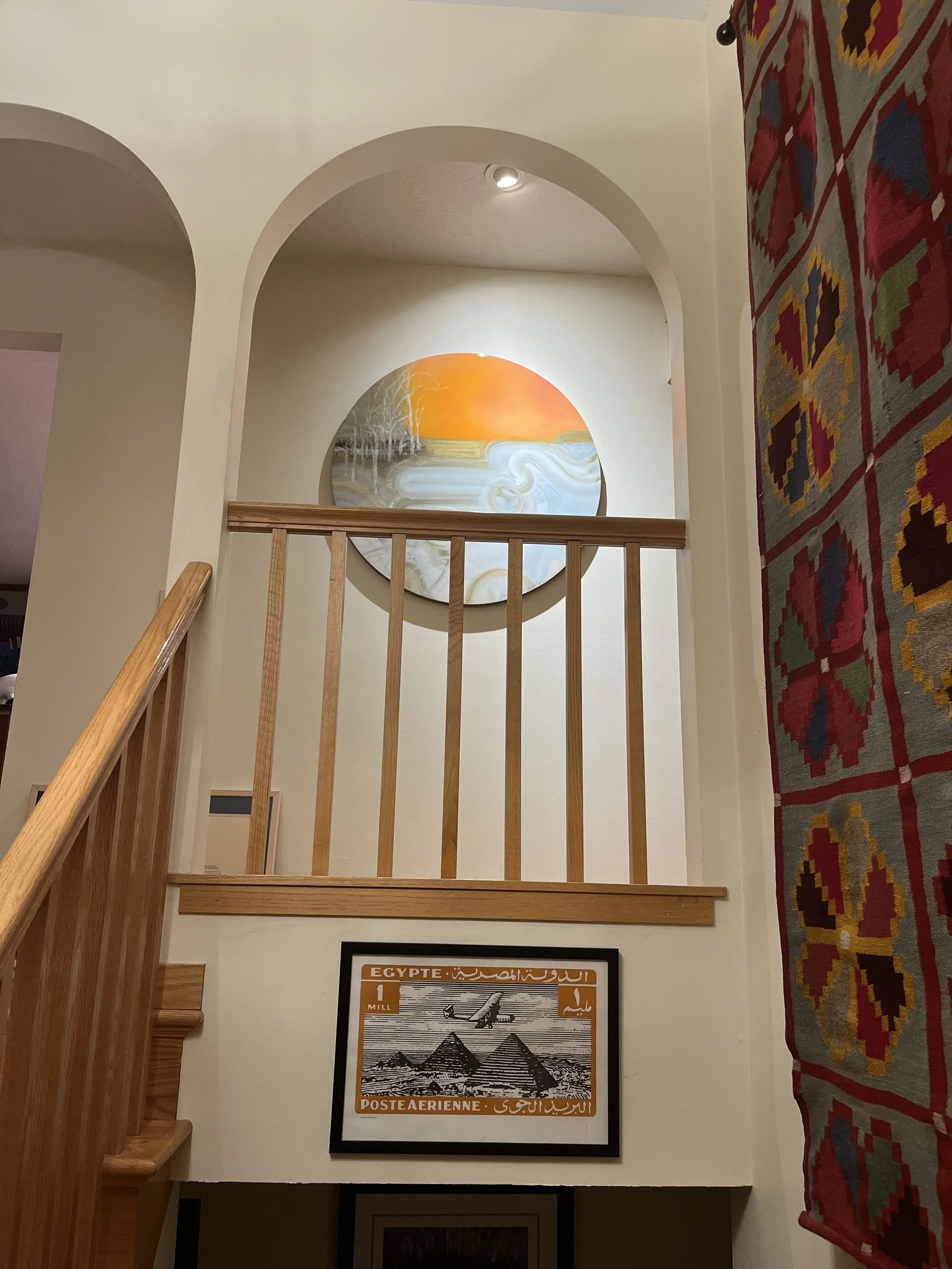 Detail of Alignment mixed media resin contemporary landscape on wood by nc artist Amanda moody