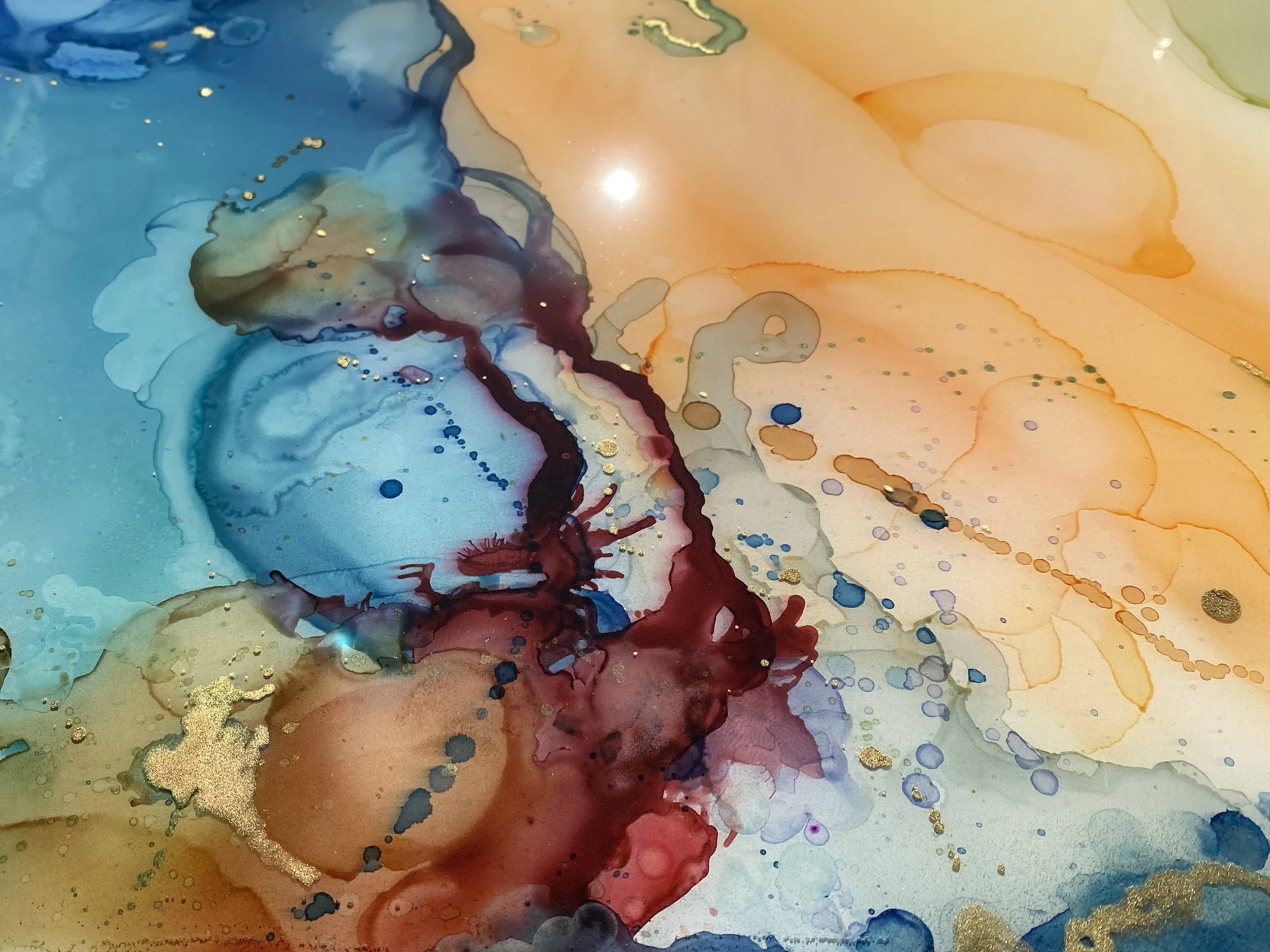 masquerade alcohol ink mixed media resin abstract art by north carolina artist Amanda Moody