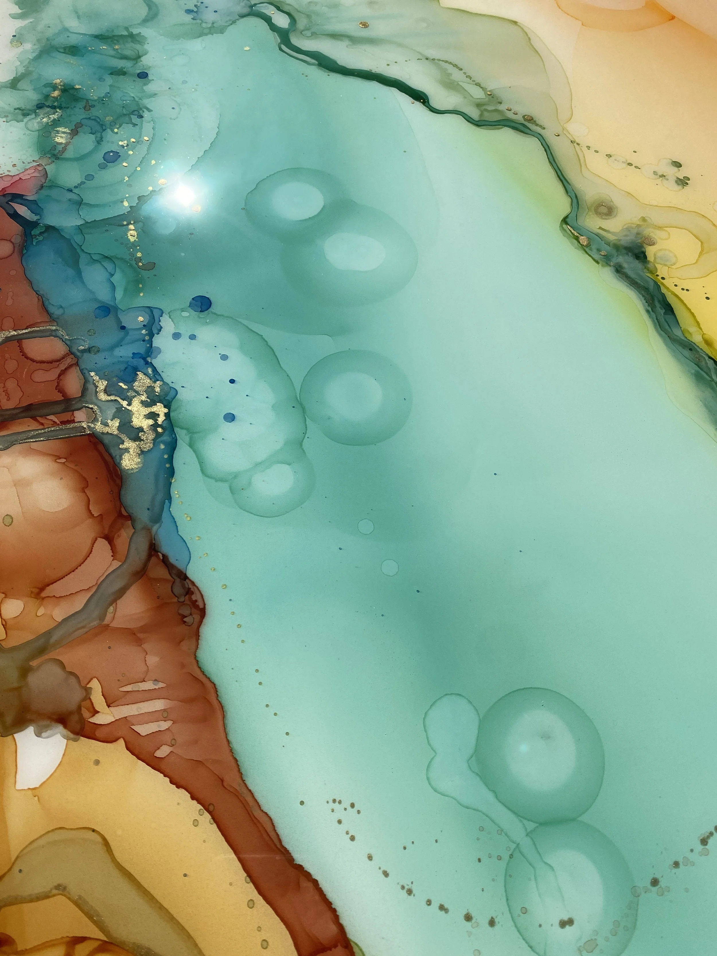 masquerade alcohol ink mixed media resin abstract art by north carolina artist Amanda Moody