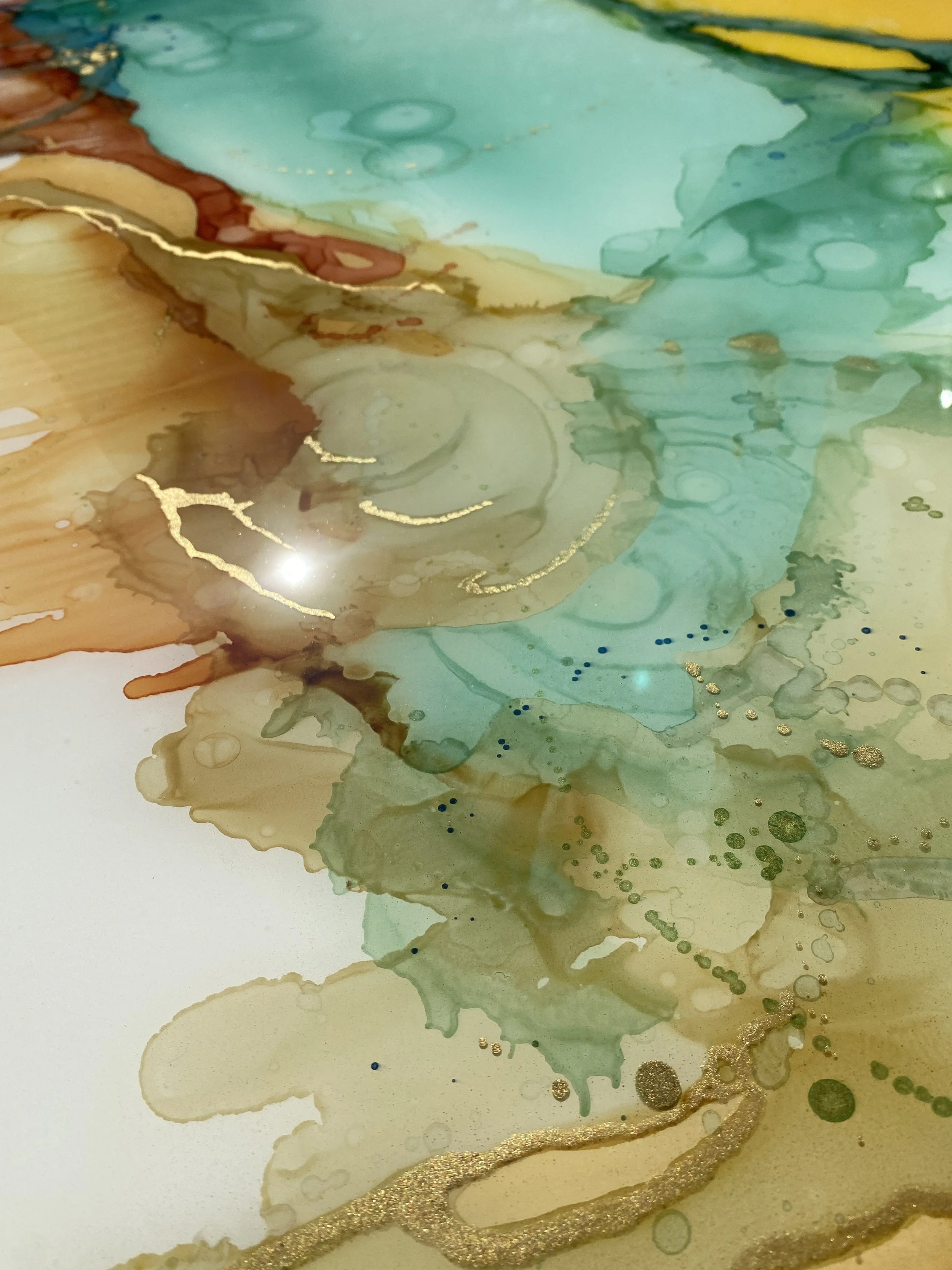 masquerade alcohol ink mixed media resin abstract art by north carolina artist Amanda Moody