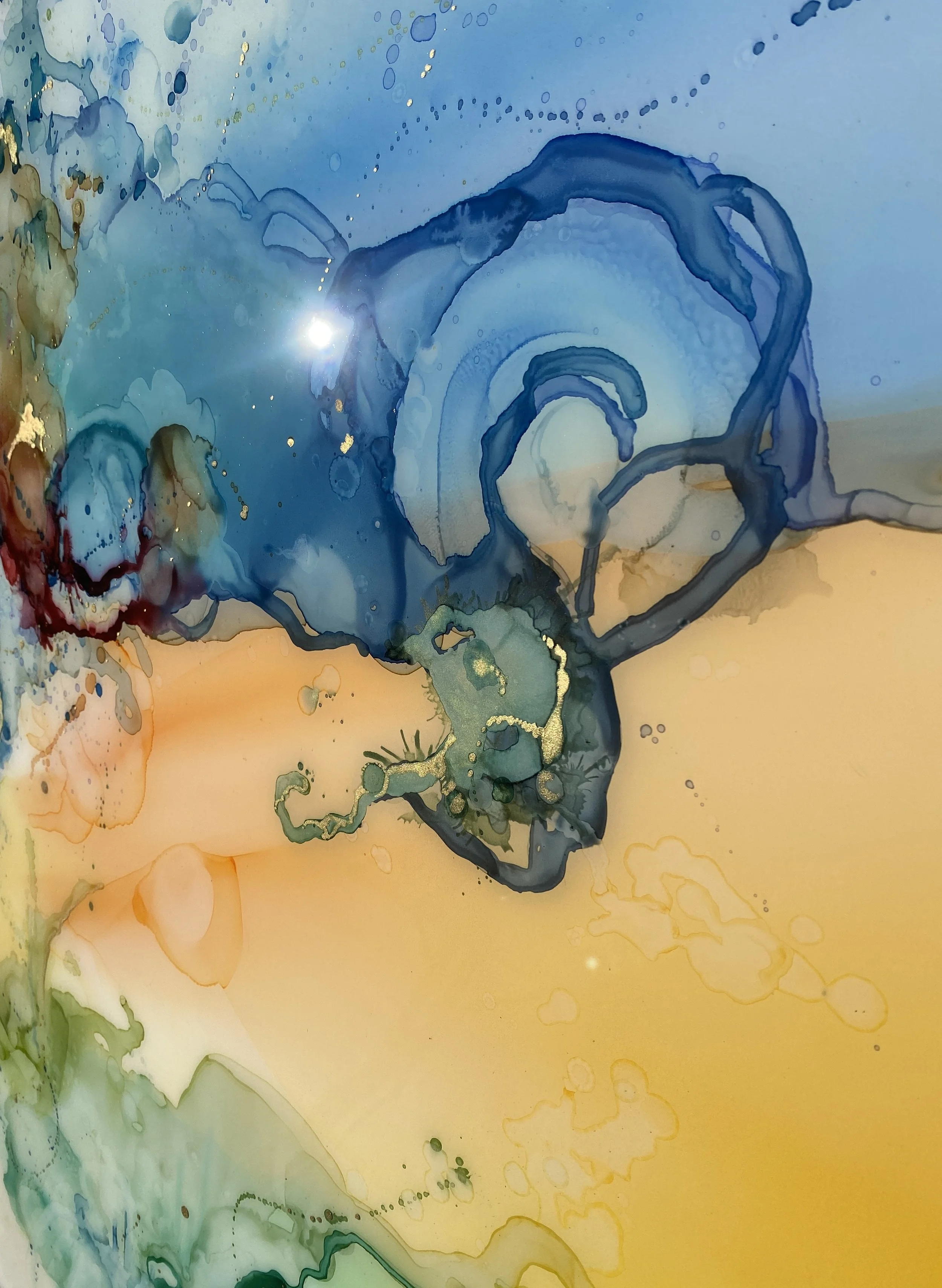 masquerade alcohol ink mixed media resin abstract art by north carolina artist Amanda Moody