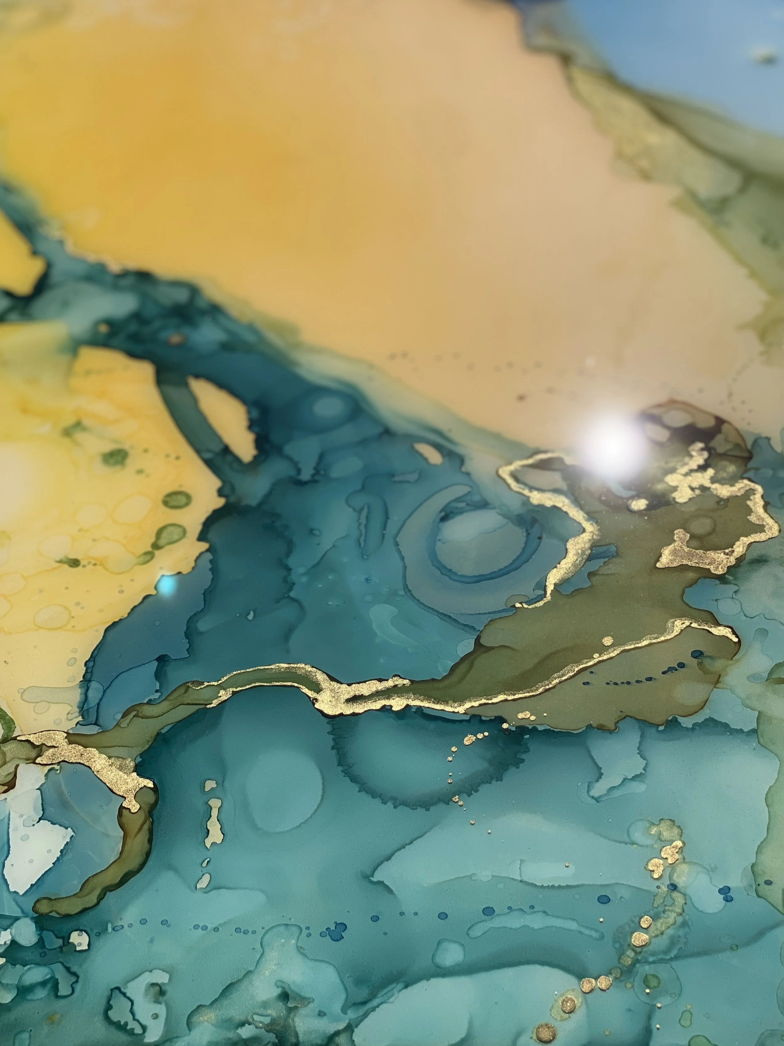 masquerade alcohol ink mixed media resin abstract art by north carolina artist Amanda Moody