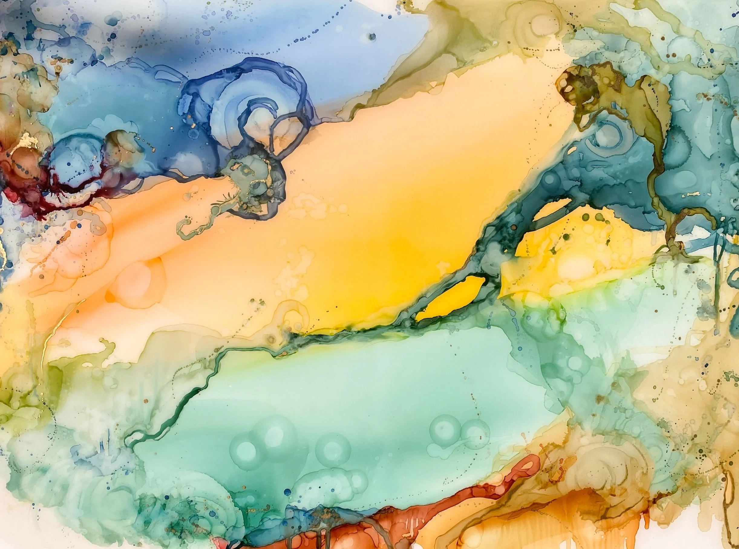 masquerade alcohol ink mixed media resin abstract art by north carolina artist Amanda Moody