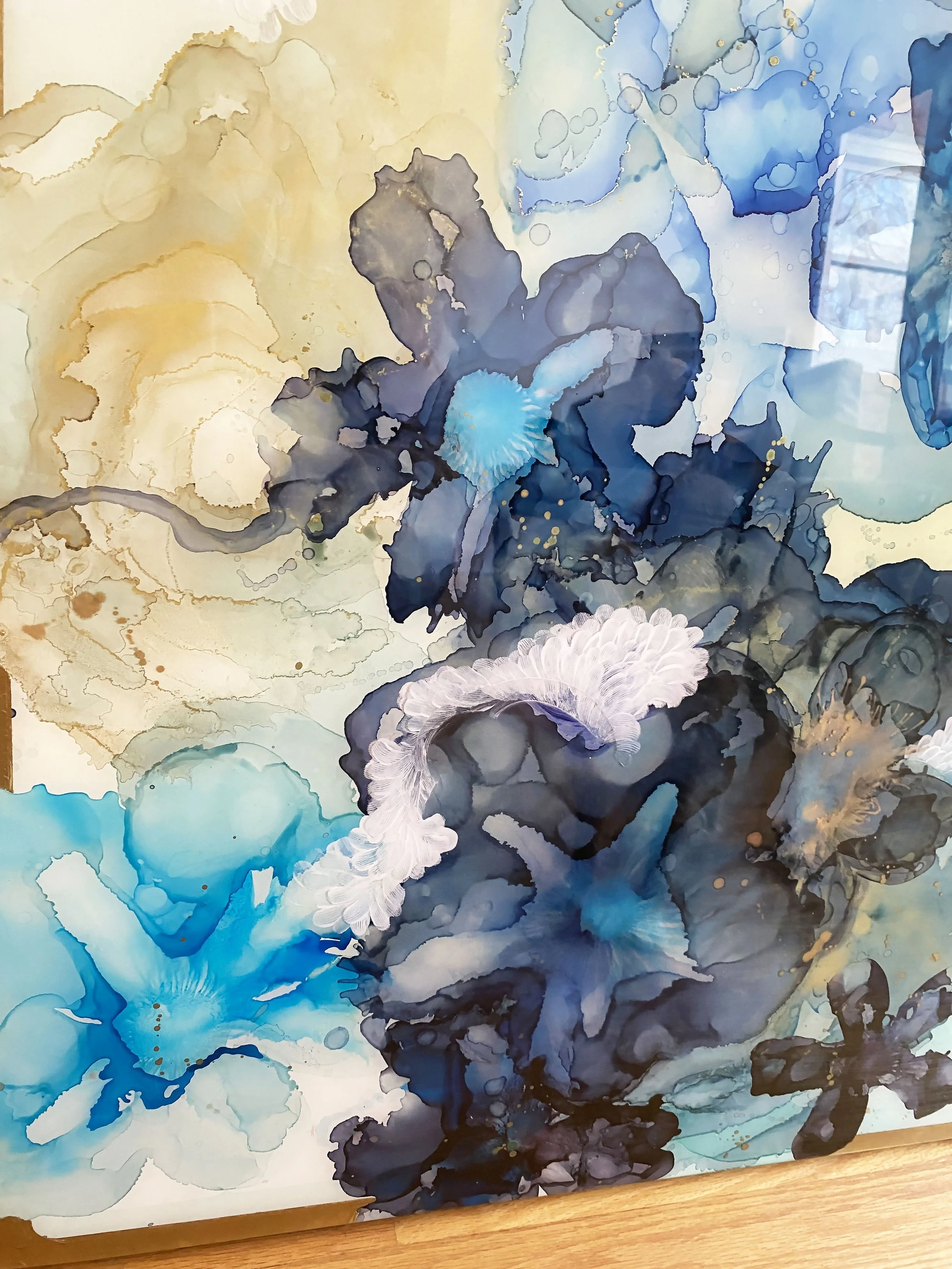 detail of layered resin contemporary floral by north carolina abstract artist amanda moody