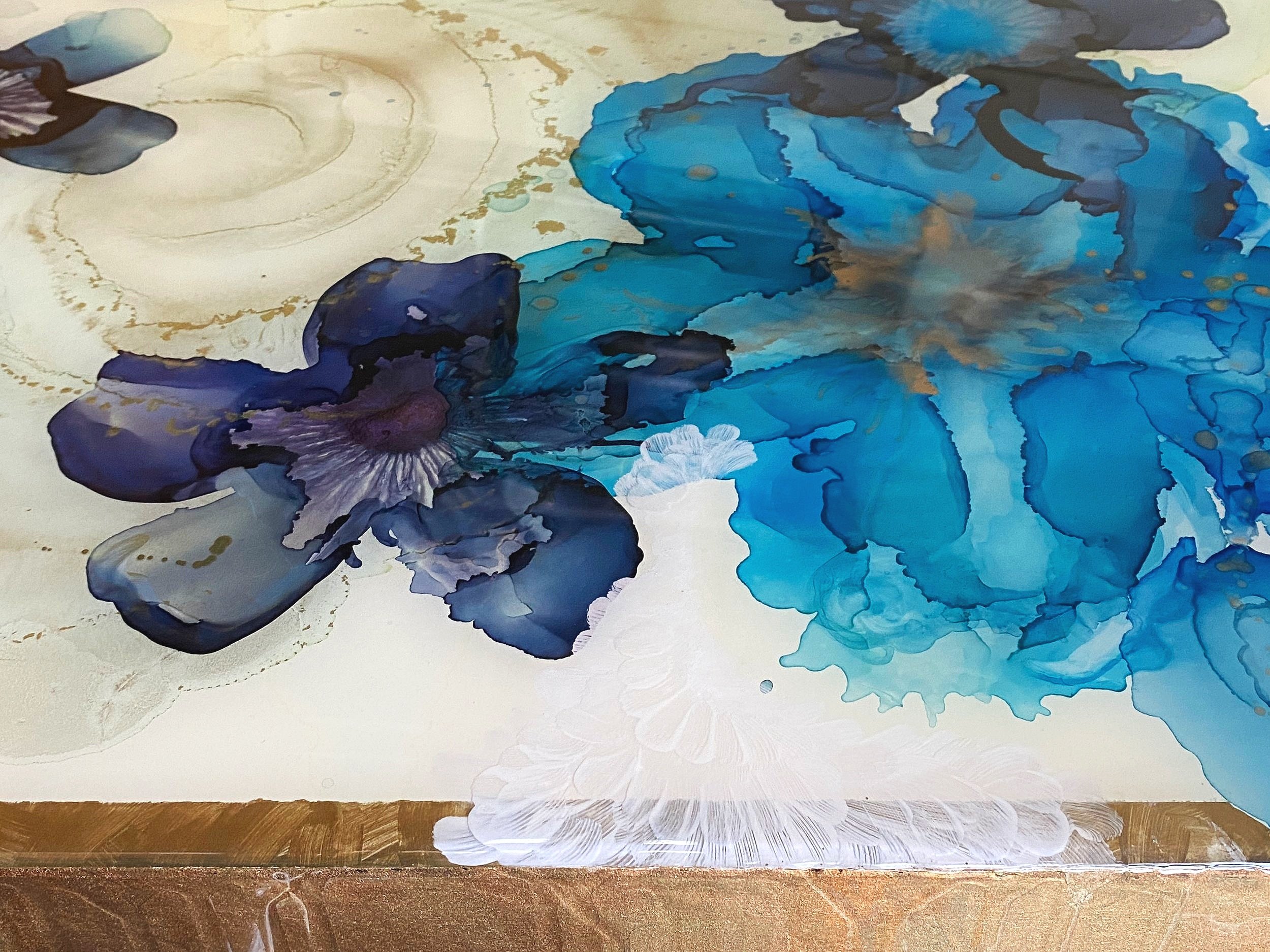 detail of layered resin contemporary floral by north carolina abstract artist amanda moody
