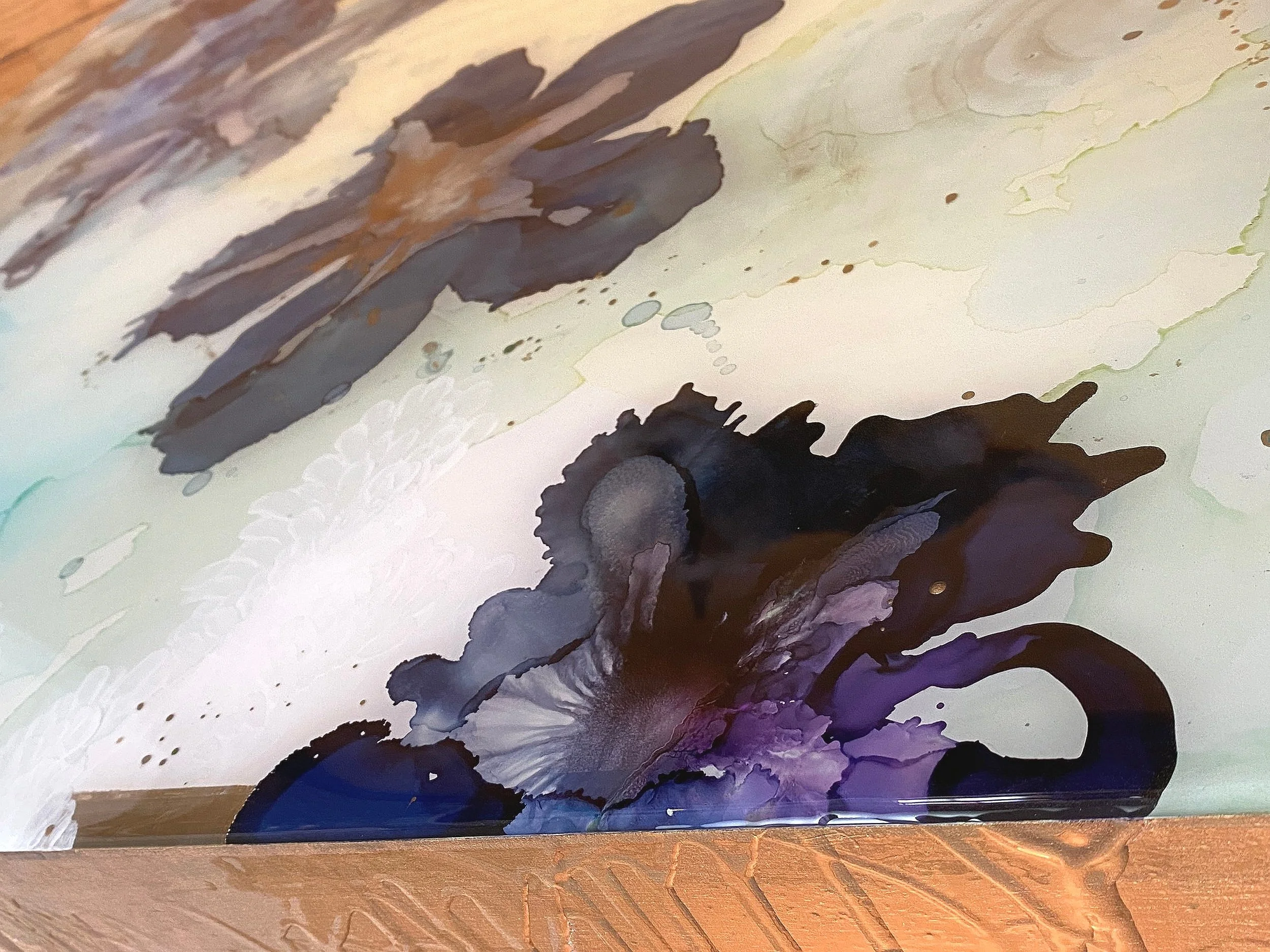 detail of layered resin contemporary floral by north carolina abstract artist amanda moody