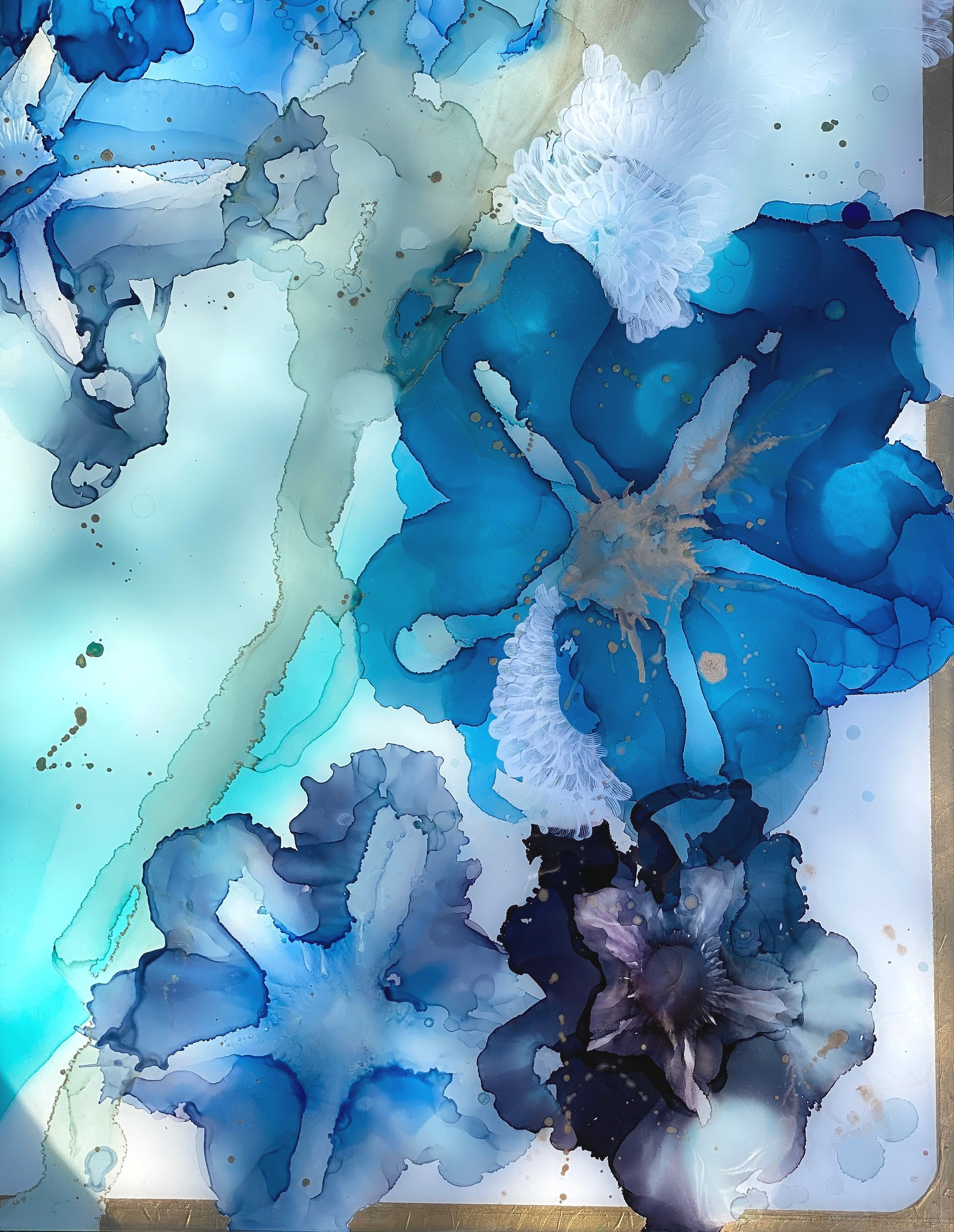 detail of layered resin contemporary floral by north carolina abstract artist amanda moody