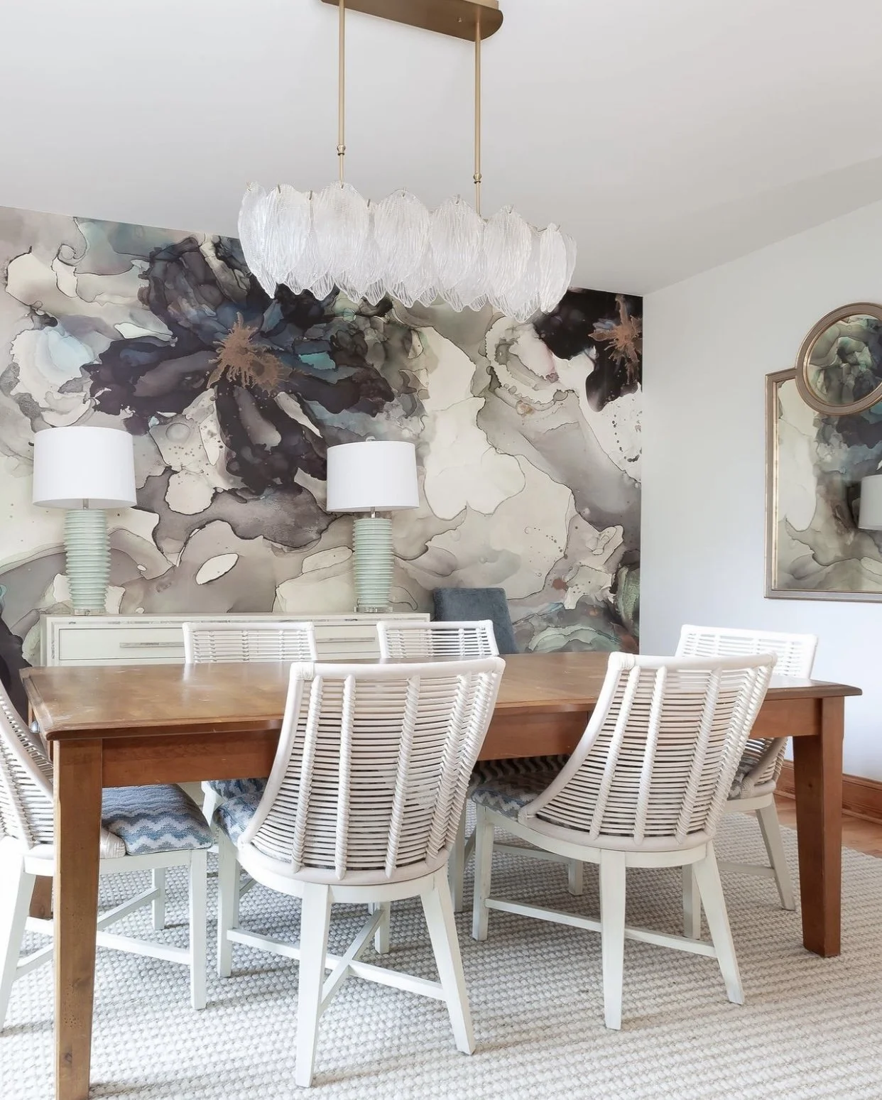 smoke and mirrors wallpaper mural by bombshelves artist Amanda Moody photo courtesy Harmonie House Images