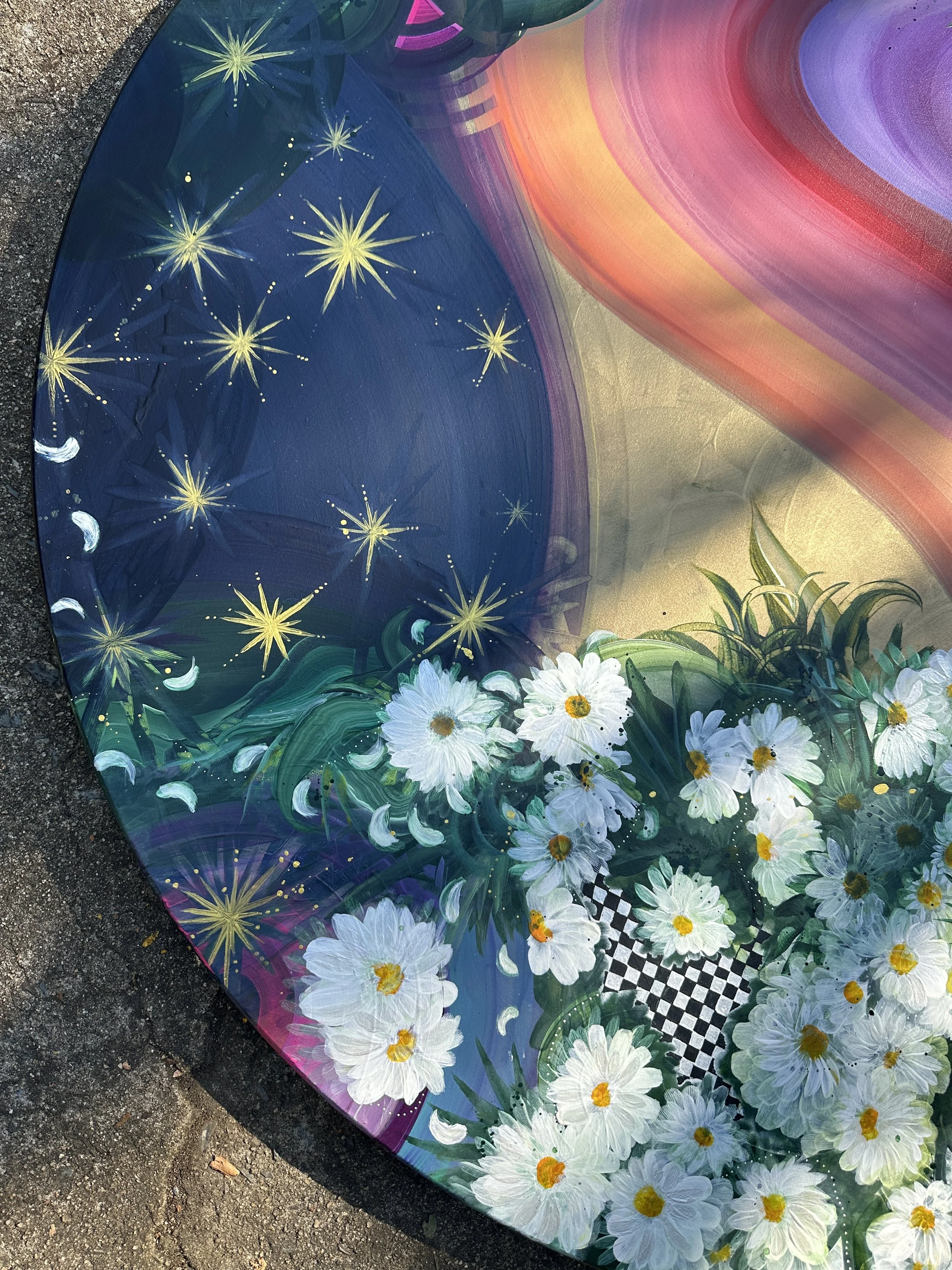 artist  Amanda Moody, detail of work in progress hand painted resin table for Pinky's Westside Grill in Huntersville, NC