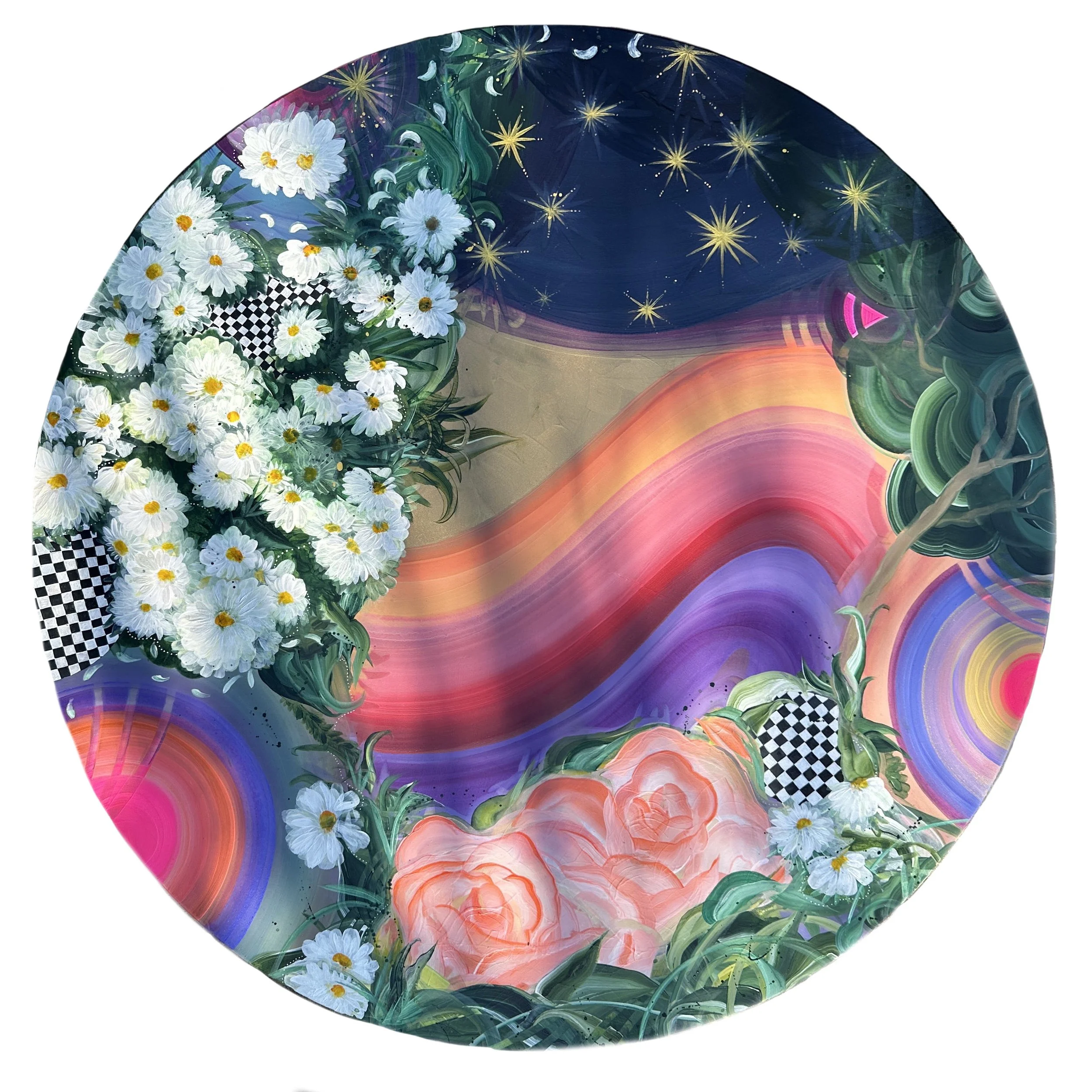 artist Amanda Moody, detail of work in progress hand painted resin table for Pinky's Westside Grill in Huntersville, NC