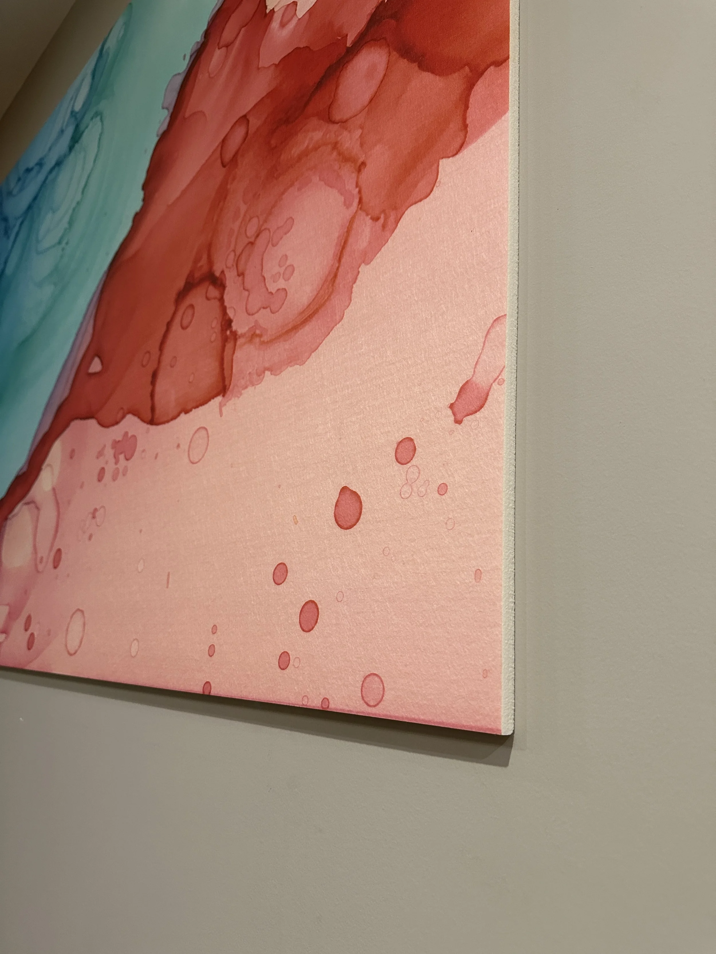 sanguine alcohol ink digitized on Soundcore acoustic panels by NC artist Amanda Moody 