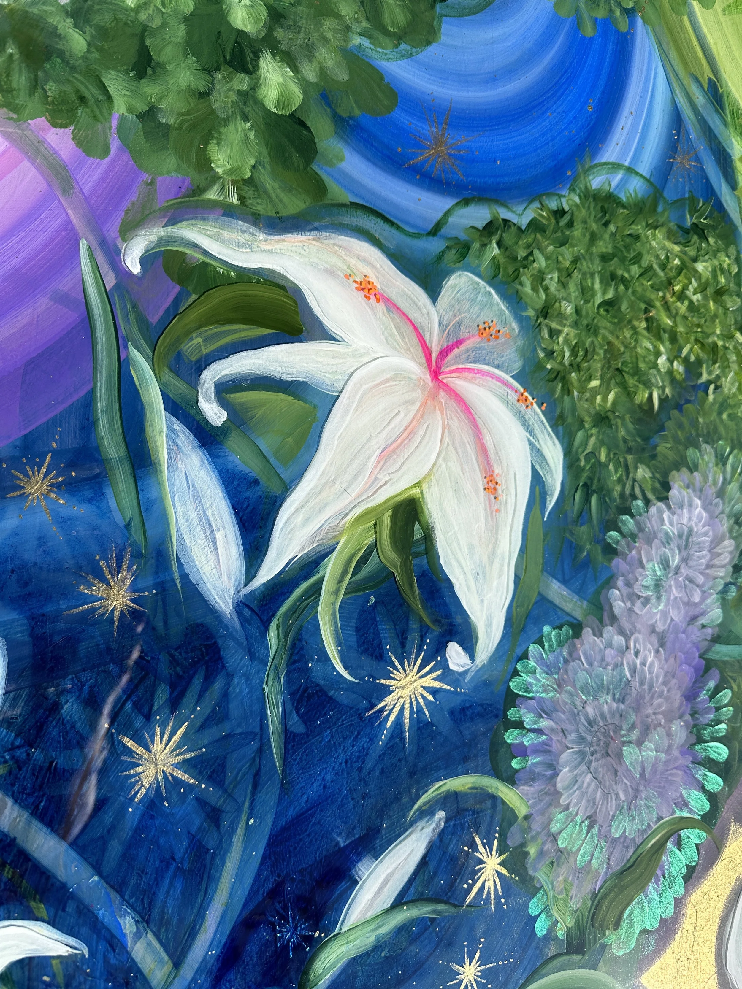 detail of  mixed media abstract floral resin art i heard you like magic by nc artist amanda moody