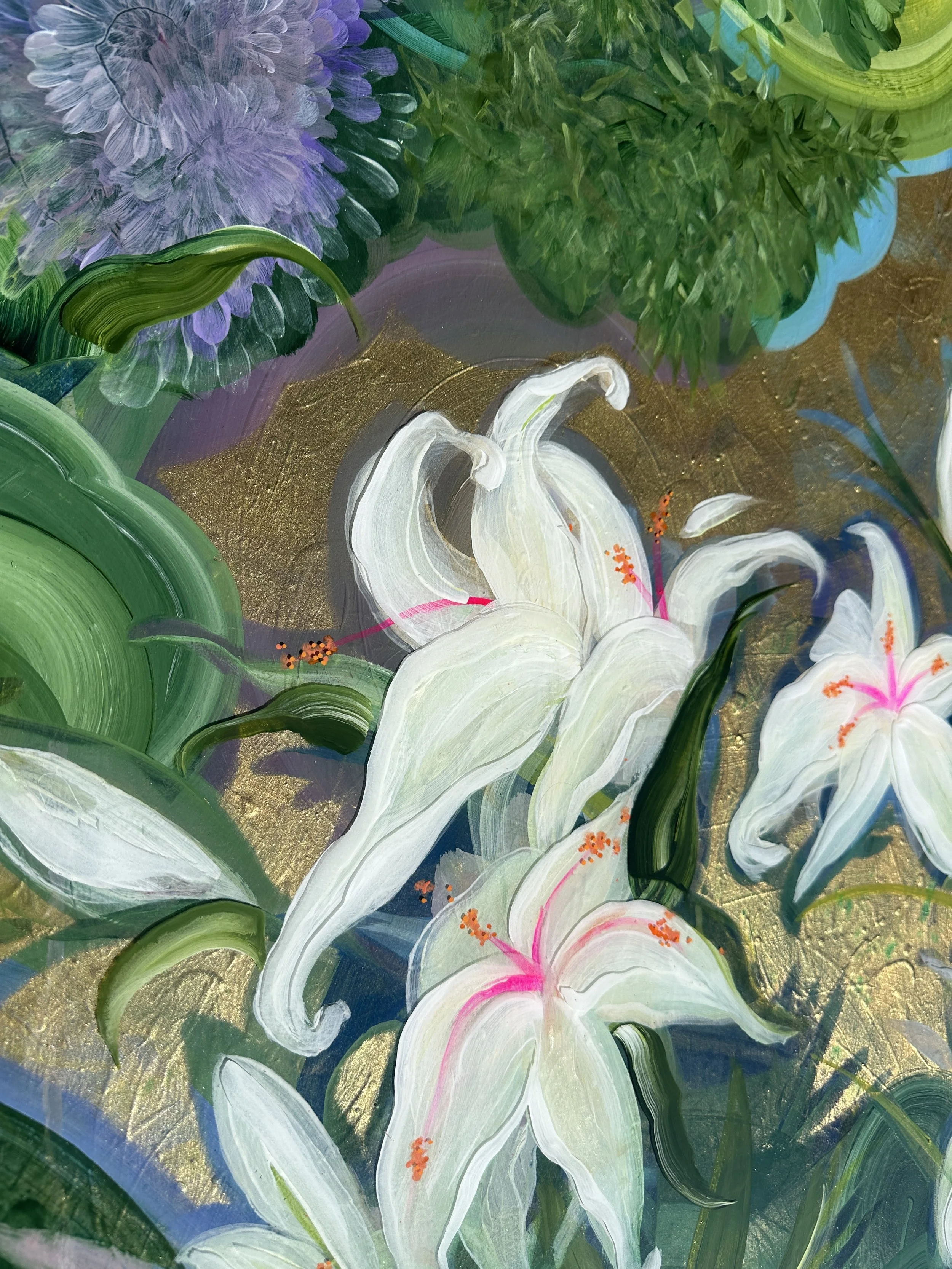 detail of  mixed media abstract floral resin art i heard you like magic by nc artist amanda moody