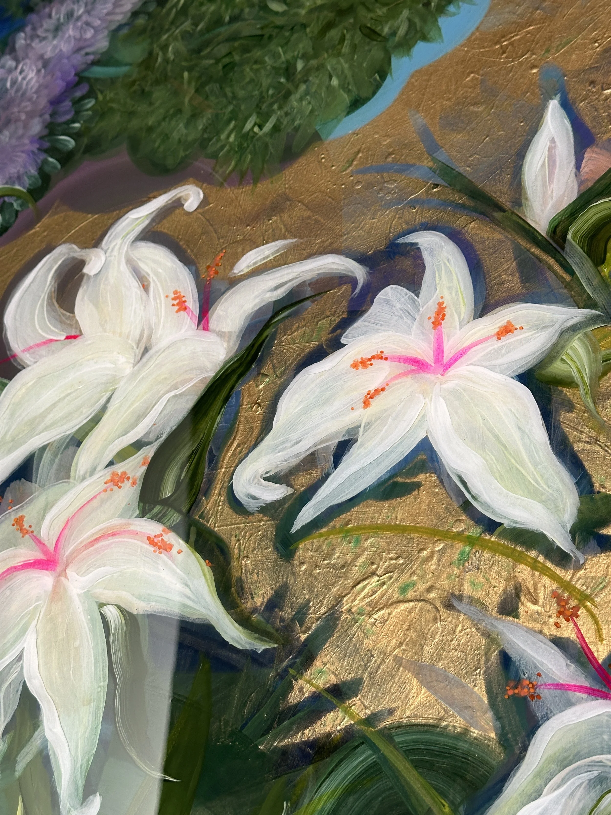 detail of  mixed media abstract floral resin art i heard you like magic by nc artist amanda moody