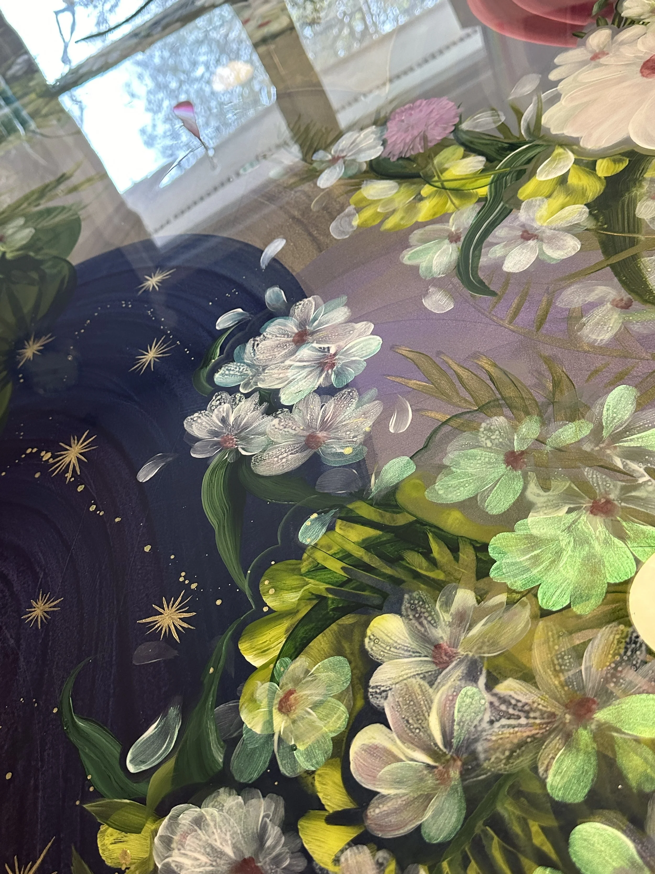 detail of night blooms abstract floral mixed media resin art by nc artist amanda moody