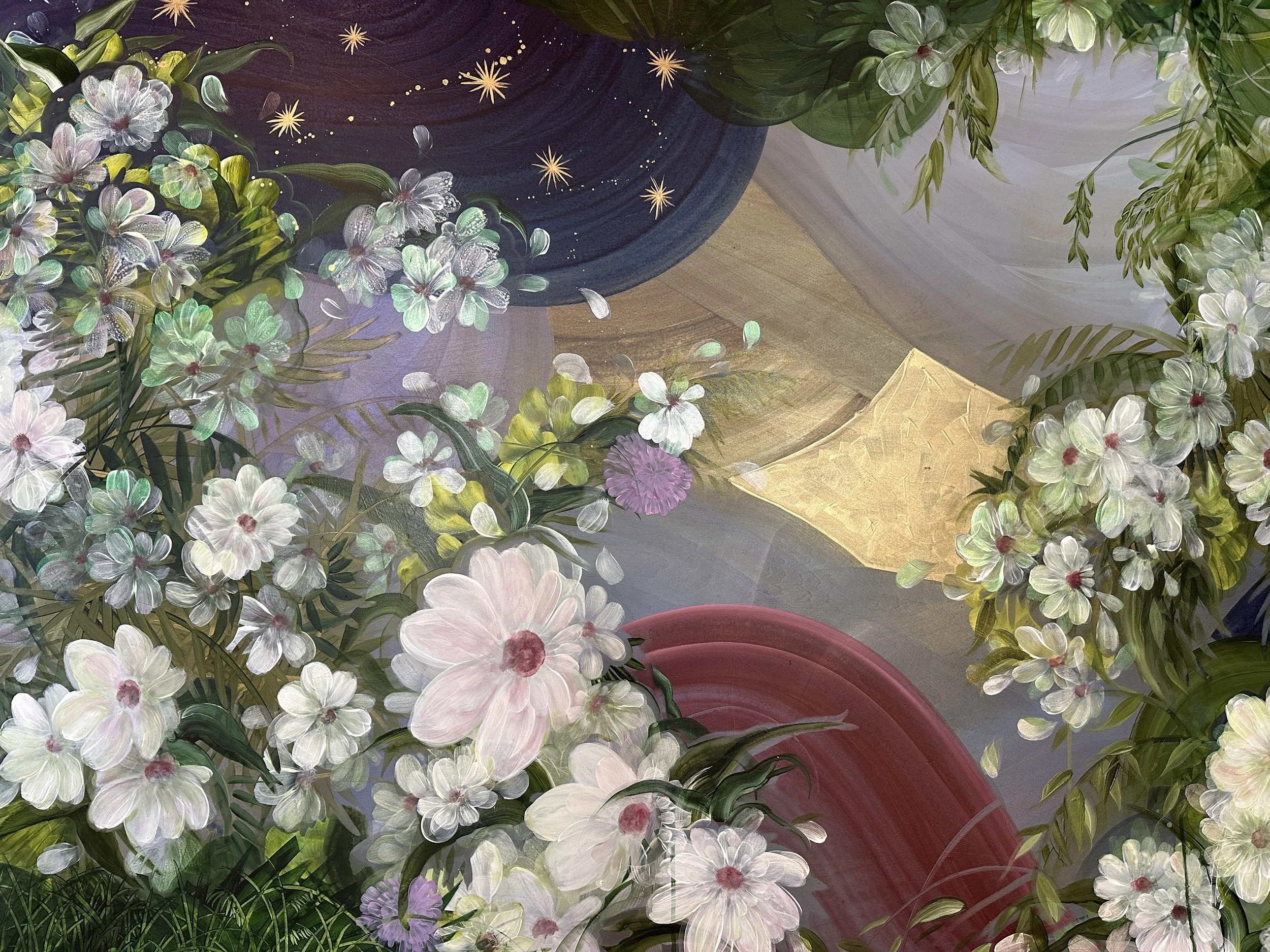 detail of night blooms abstract floral mixed media resin art by nc artist amanda moody