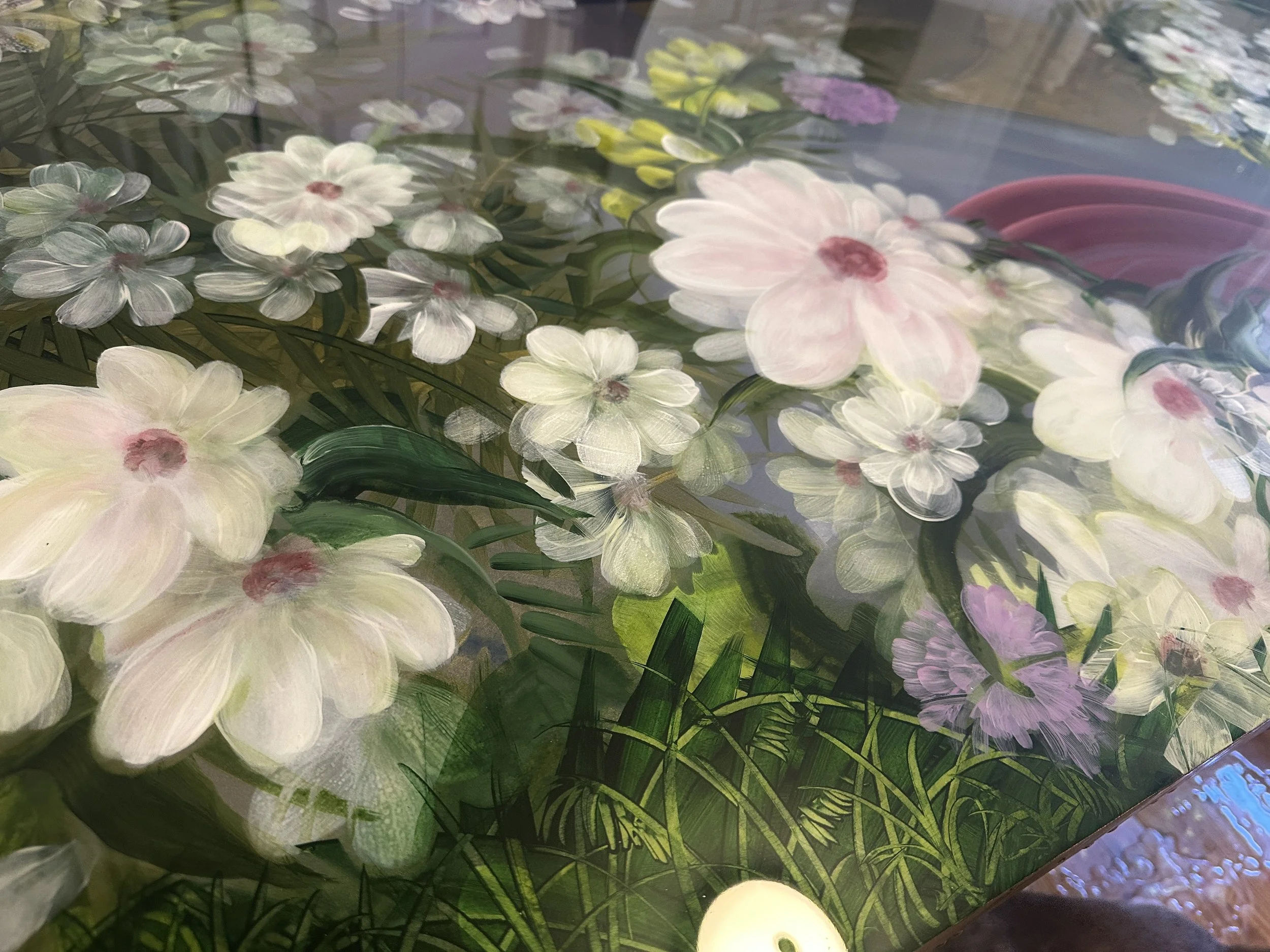 detail of night blooms abstract floral mixed media resin art by nc artist amanda moody