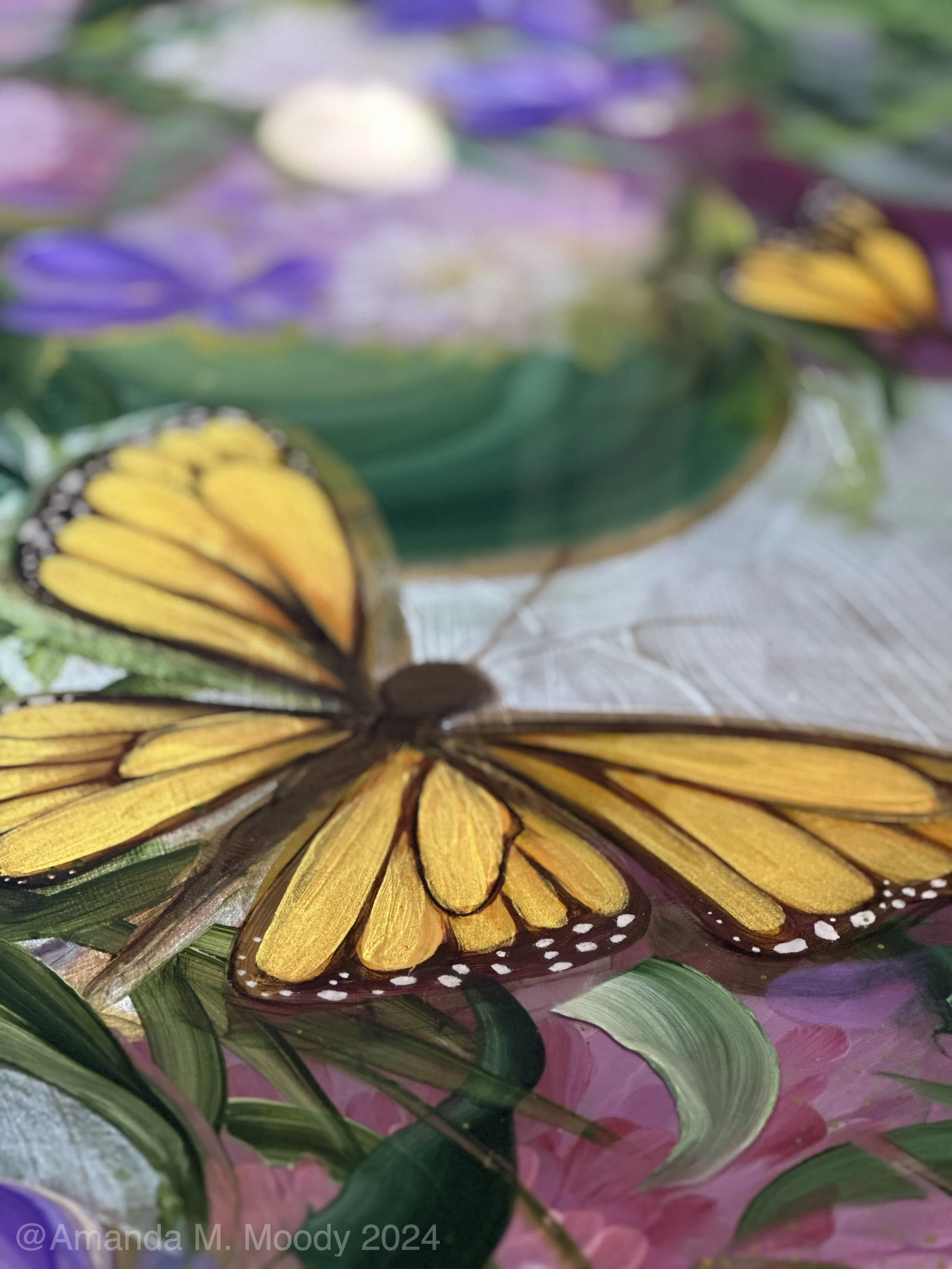 detail of we will be mixed media and resin on cradled wood by NC artist Amanda Moody