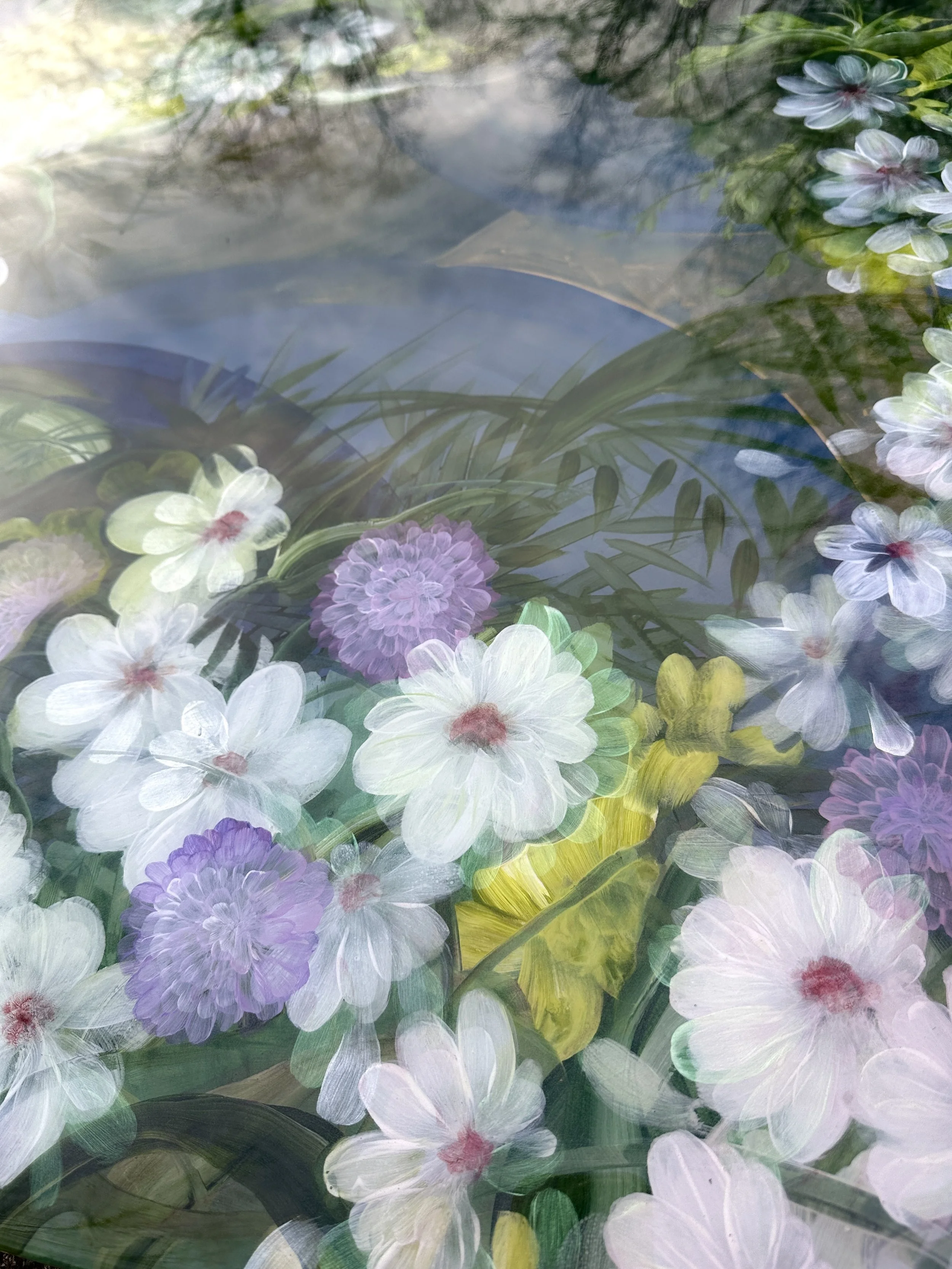 detail of night blooms abstract floral mixed media resin art by nc artist amanda moody