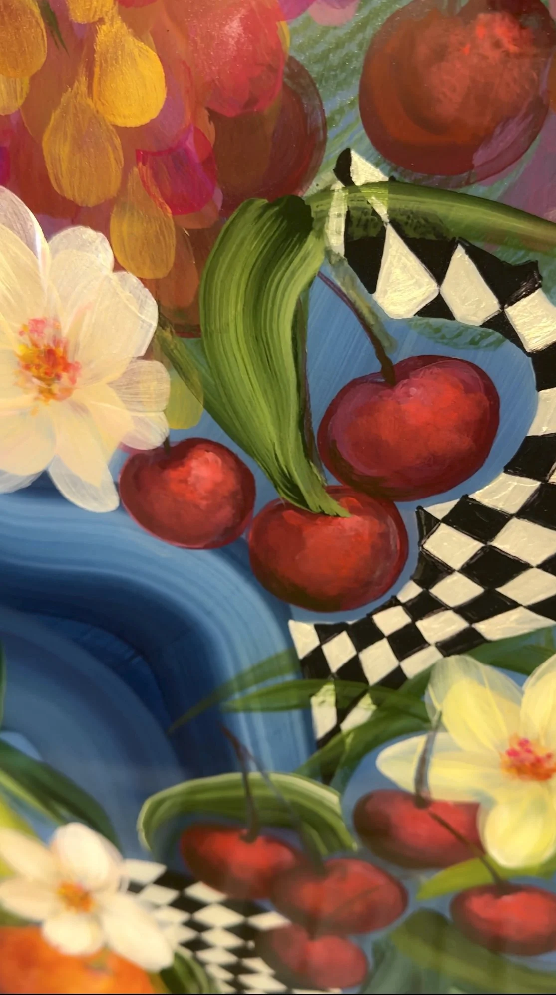 marmalade mixed media and resin abstract floral fruit painting by nc artist amanda moody