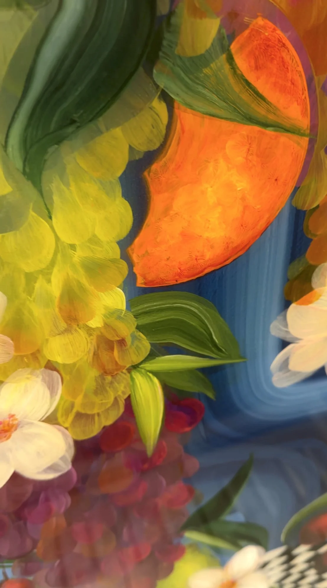 marmalade mixed media and resin abstract floral fruit painting by nc artist amanda moody