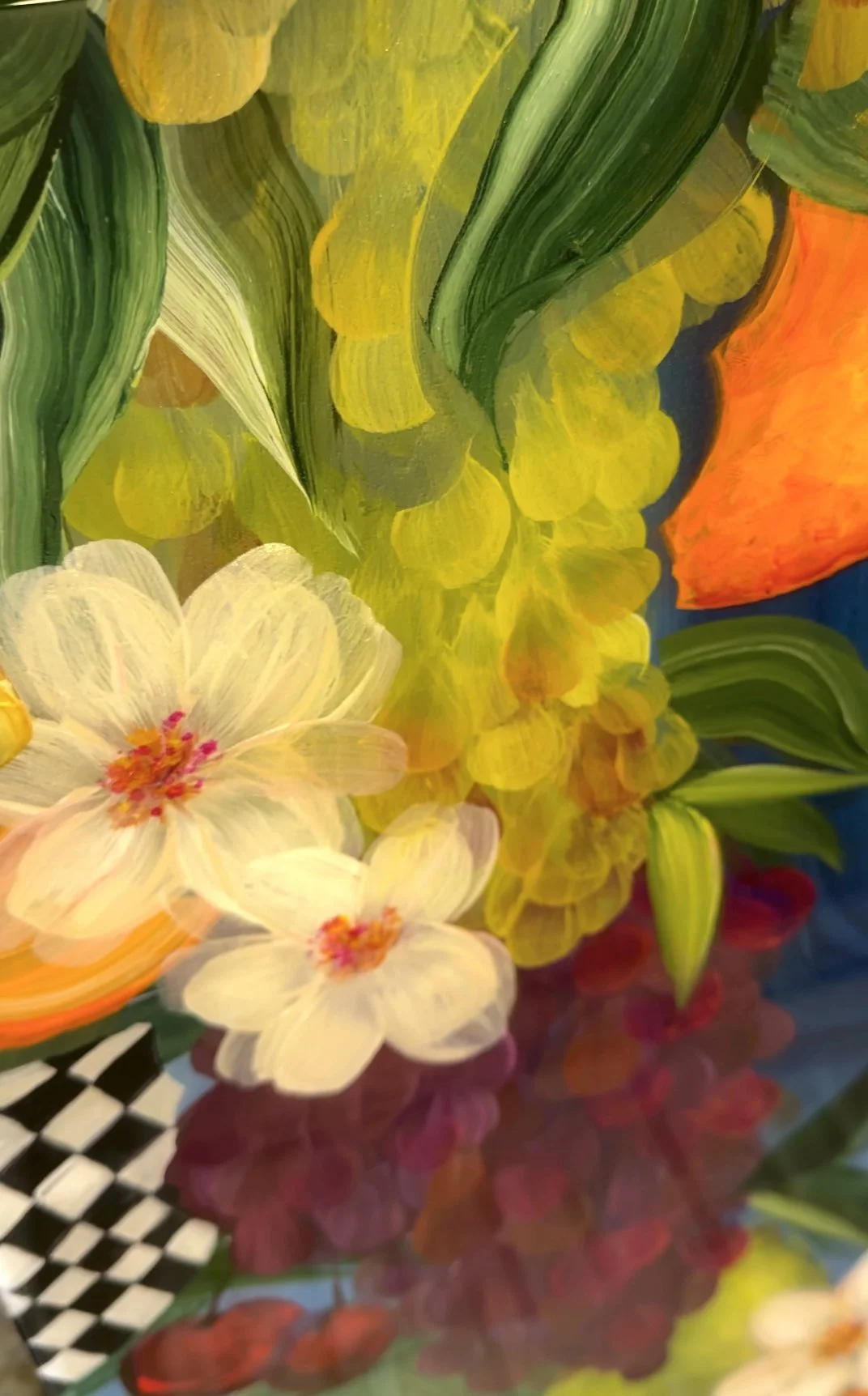 marmalade mixed media and resin abstract floral fruit painting by nc artist amanda moody