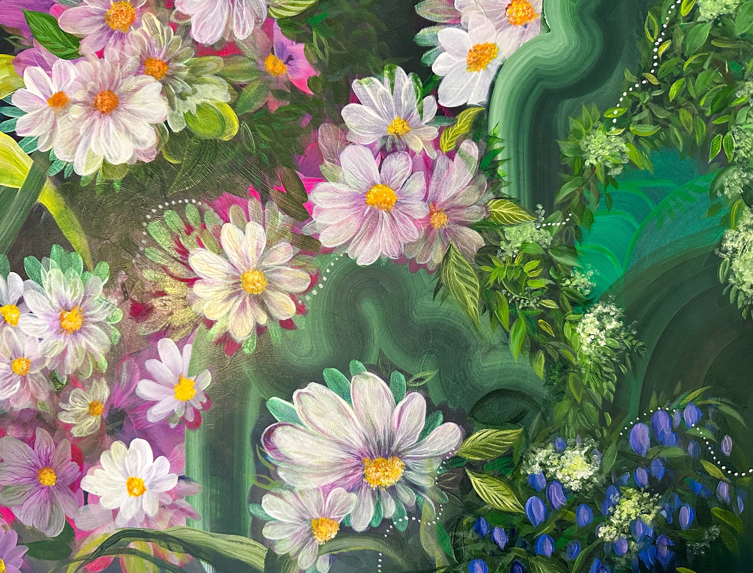 work in progress detail china cat sunflower contemporary floral fine art artist amanda moody