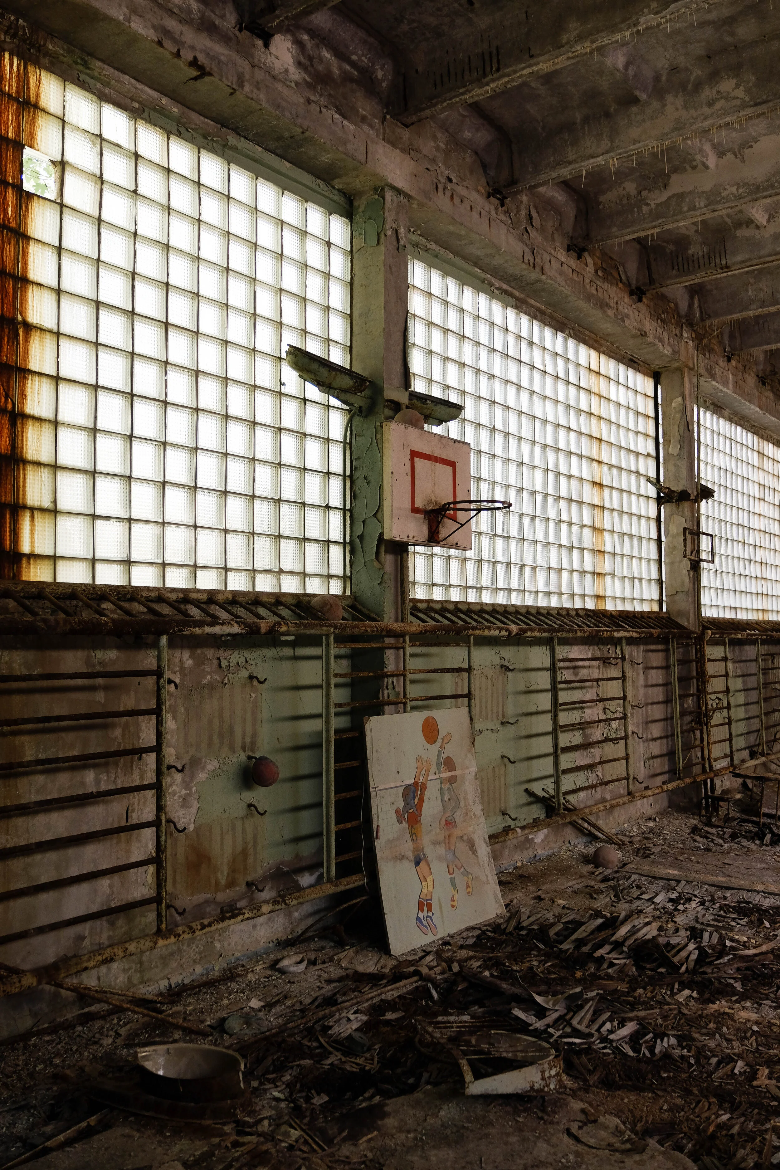 Indoor sports court in abandoned secondary school